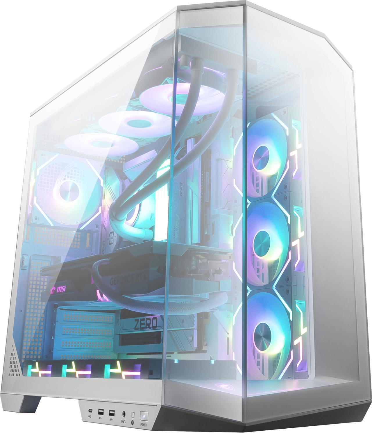 MSI MAG PANO 100L PZ White Project Zero Mid Tower ATX Gaming Case, ABS Plastic, SPCC Steel, Tempered Glass, Support Back-Connect, 270-degree Panoramic Display, GPU Support Stand, Dust Filter