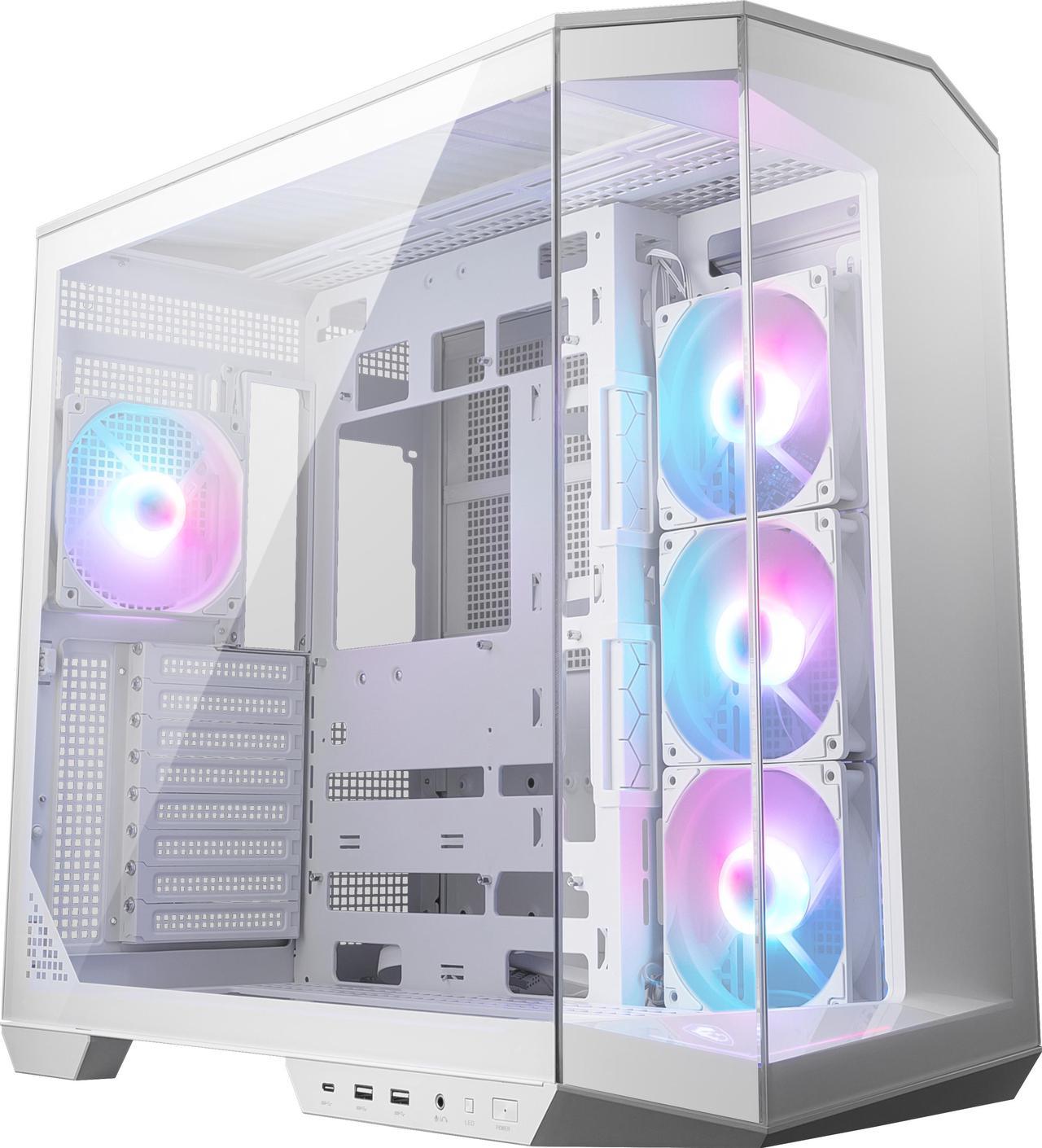 MSI MAG PANO 100R PZ White Project Zero Mid Tower ATX Gaming Case, Tempered Glass, Support Back-Connect, 270-degree Panoramic Display, GPU Support Stand, 4 ARGB Fans