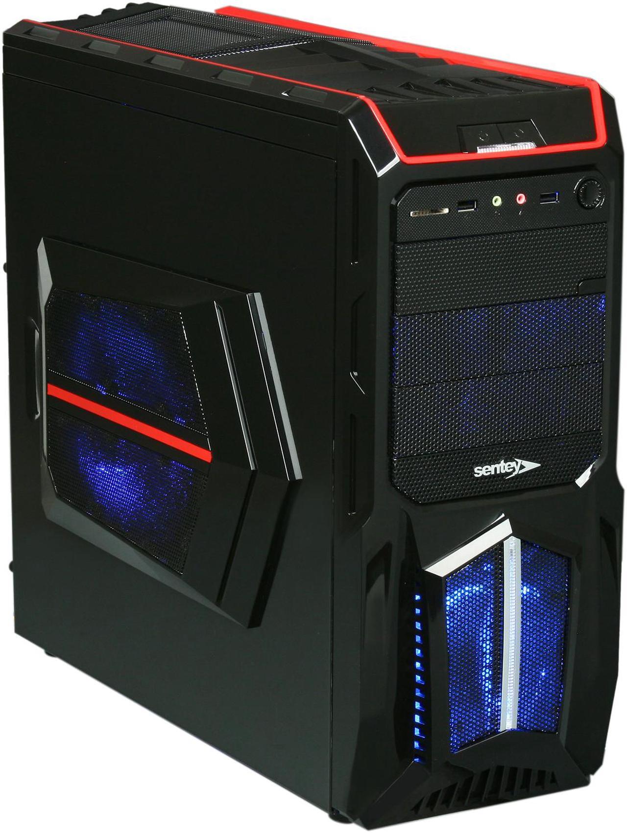 Main image of Sentey Optimus Extreme Division Tower Case - RED 3 x LED FAN / 1 120mm Rear FAN /2 x USB / Card Rdr / Fan Control /4 x Removable Bays / Screwless