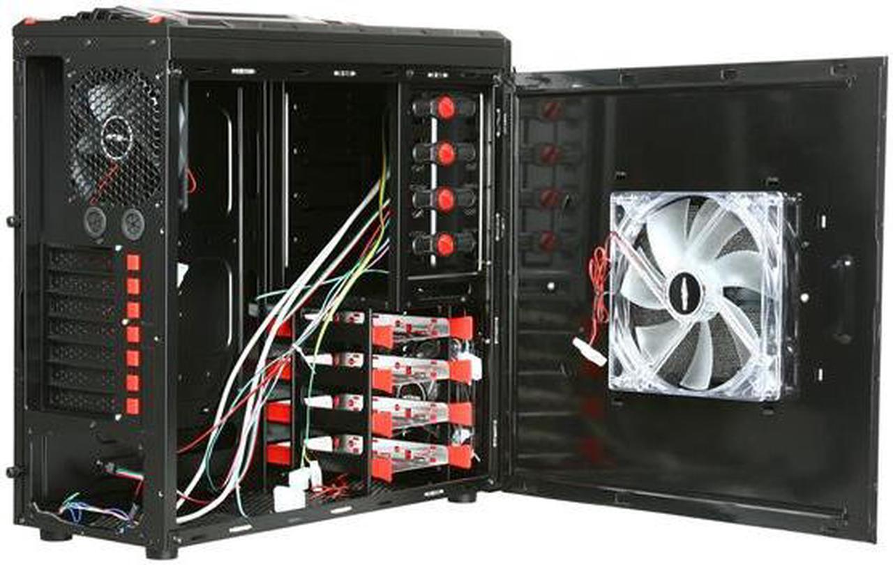Alt view image 5 of 10 - Sentey Optimus Extreme Division Tower Case - RED 3 x LED FAN / 1 120mm Rear FAN /2 x USB / Card Rdr / Fan Control /4 x Removable Bays / Screwless