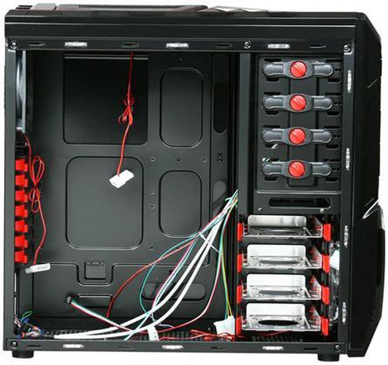 Alt view image 6 of 10 - Sentey Optimus Extreme Division Tower Case - RED 3 x LED FAN / 1 120mm Rear FAN /2 x USB / Card Rdr / Fan Control /4 x Removable Bays / Screwless