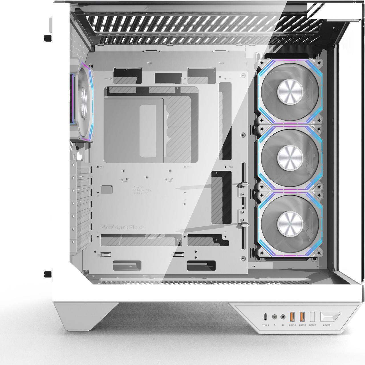 darkFlash DY470 White Steel / Tempered Glass ATX Black chassis ,0.8mm SPCC Case