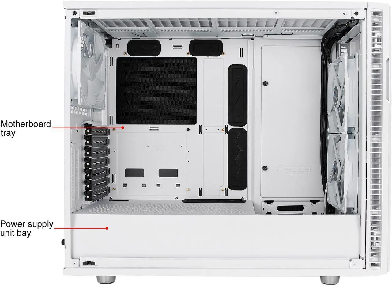 Alt view image 8 of 20 - Fractal Design Define R6 USB-C White Brushed Aluminum/Steel ATX Silent Modular Mid Tower Computer Case