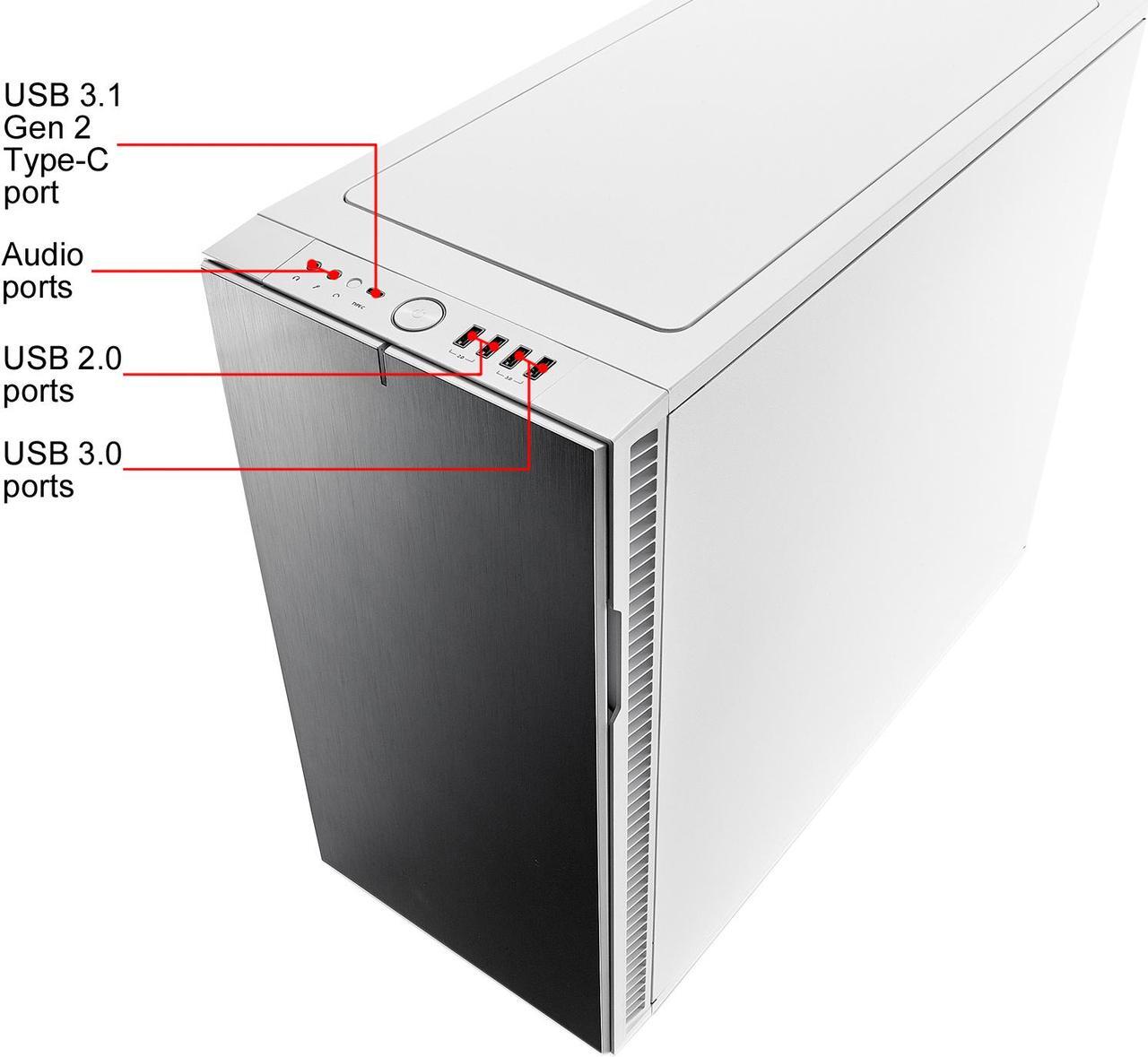 Alt view image 10 of 20 - Fractal Design Define R6 USB-C White Brushed Aluminum/Steel ATX Silent Modular Mid Tower Computer Case