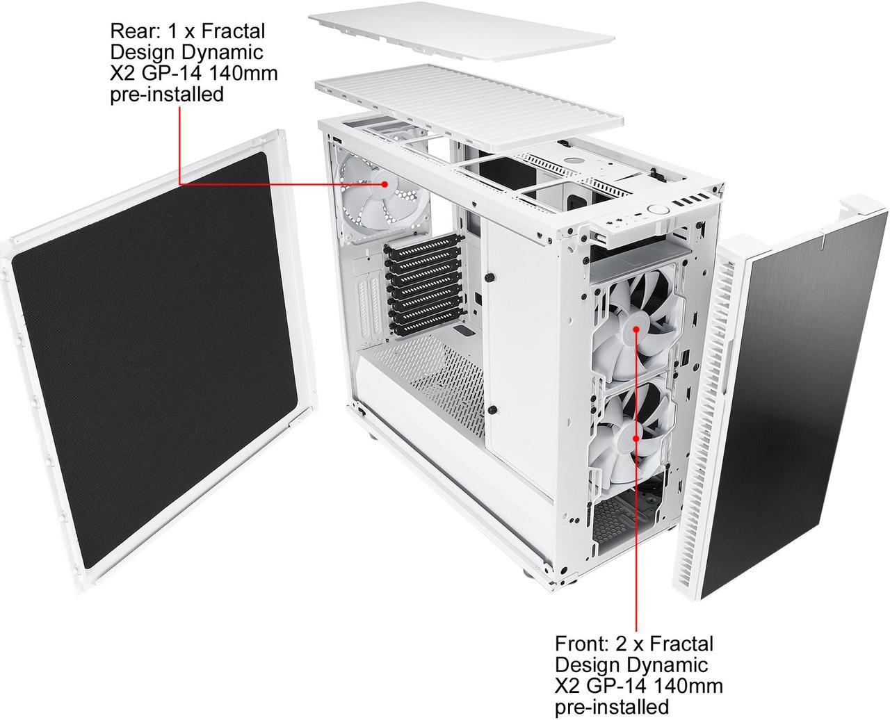 Alt view image 13 of 20 - Fractal Design Define R6 USB-C White Brushed Aluminum/Steel ATX Silent Modular Mid Tower Computer Case