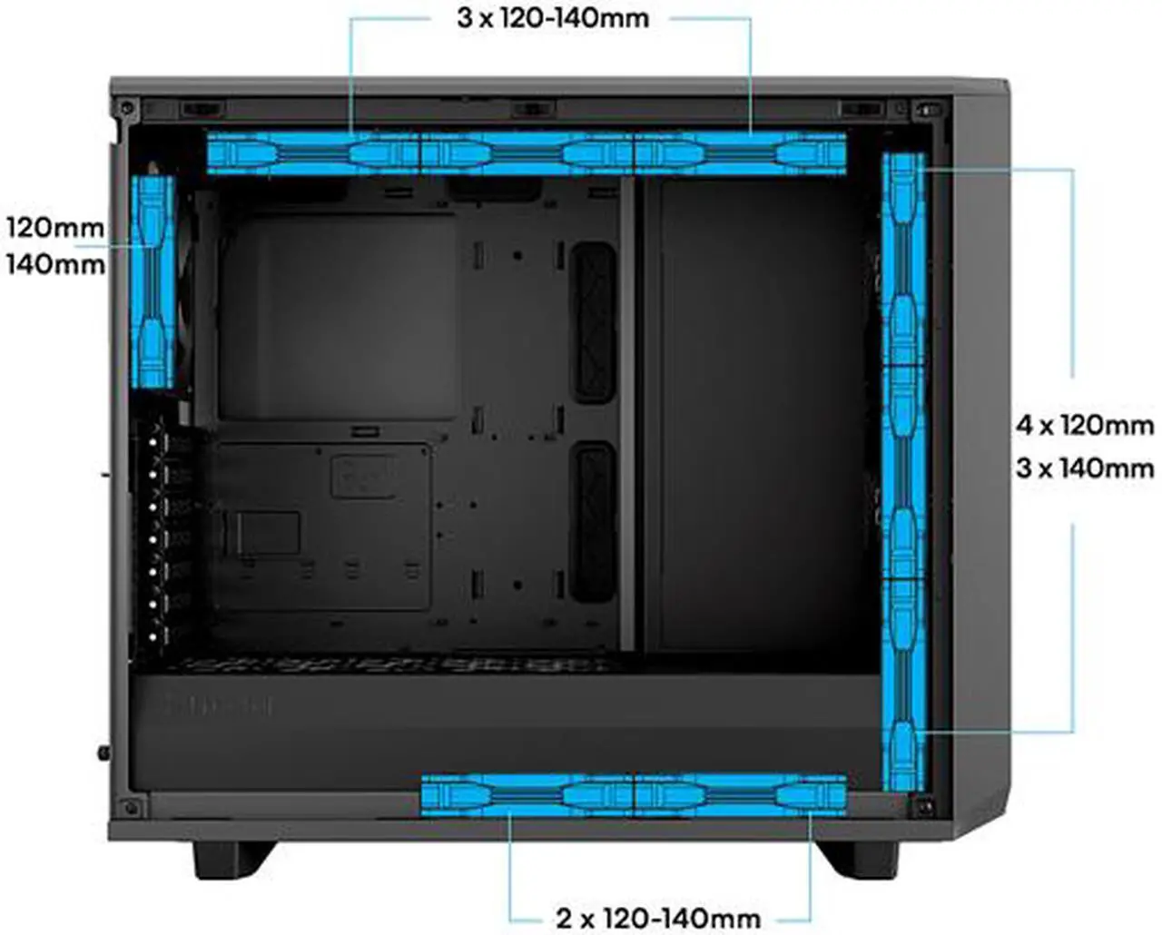 Alt view image 3 of 19 - Fractal Design Meshify 2 Gray ATX Flexible Light Tinted Tempered Glass Window Mid Tower Computer Case