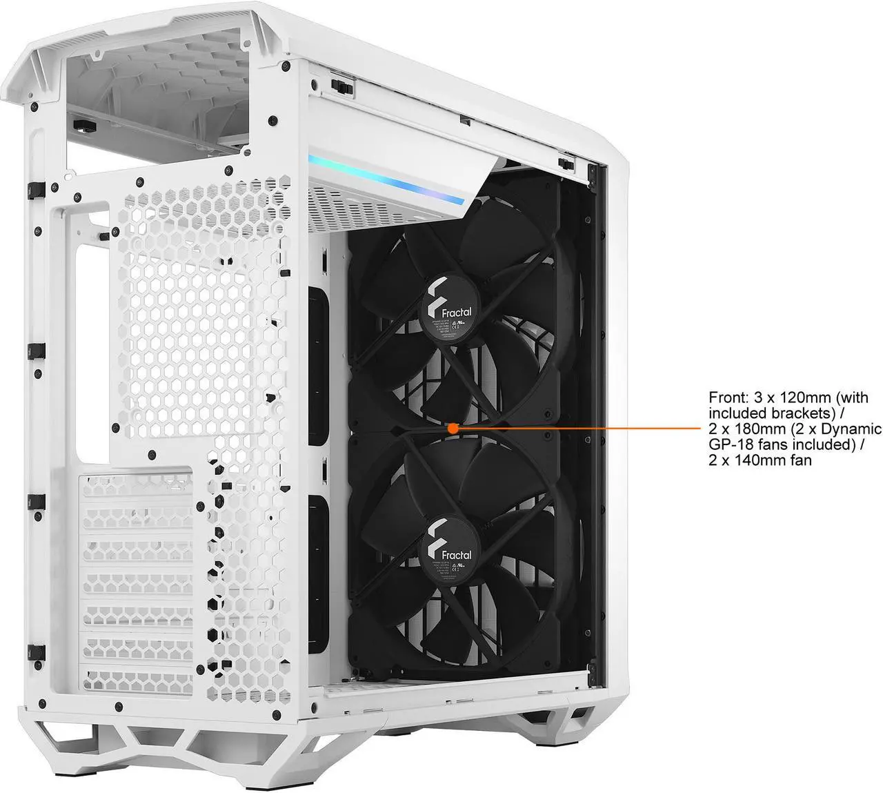 Alt view image 16 of 19 - Fractal Design Torrent Compact White Steel / Tempered Glass ATX Mid Tower Computer Case ATX Power Supply