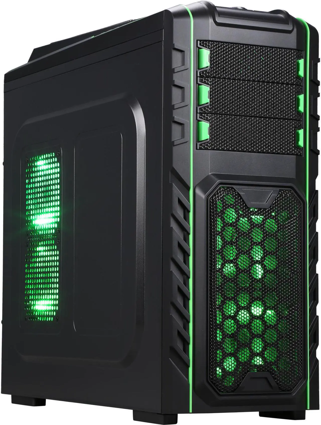Main image of DIYPC Skyline-07-G Black SECC ATX Full Tower Gaming USB 3.0 Computer Case w/ 7 x 120mm Green fans