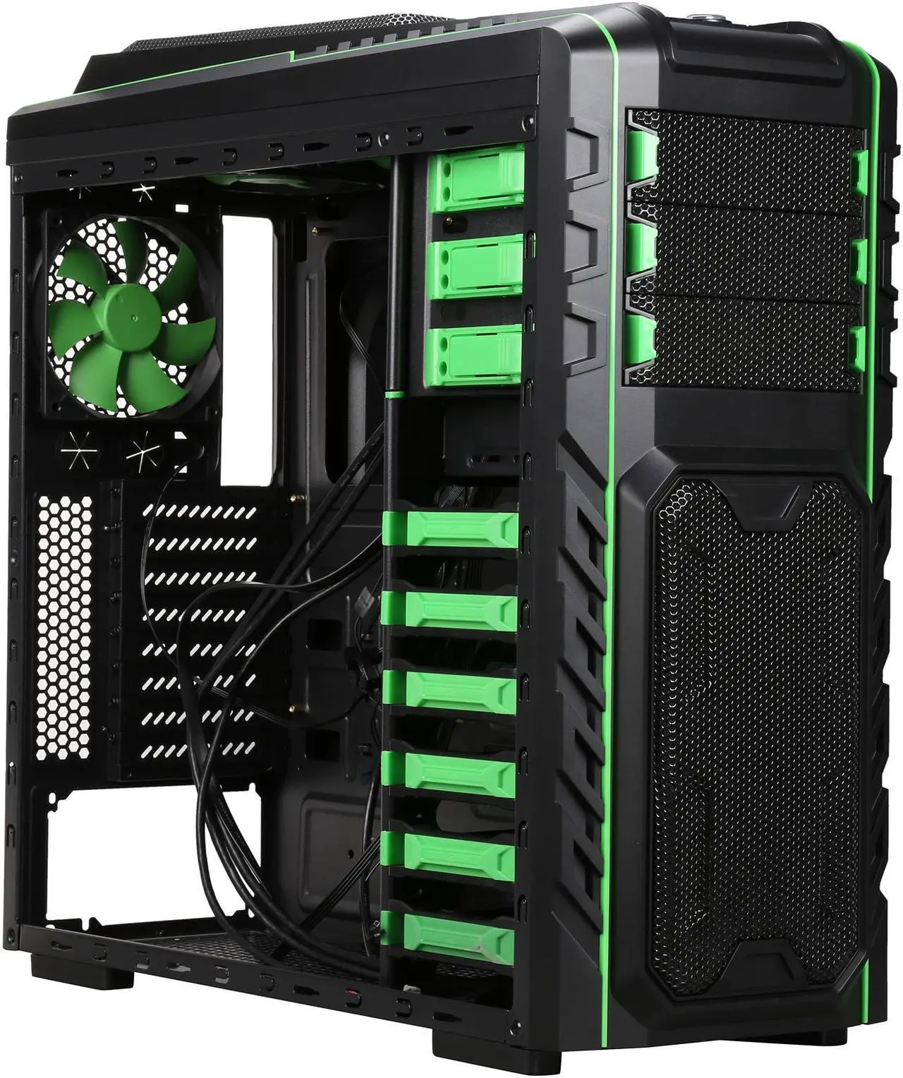 Alt view image 8 of 10 - DIYPC Skyline-07-G Black SECC ATX Full Tower Gaming USB 3.0 Computer Case w/ 7 x 120mm Green fans