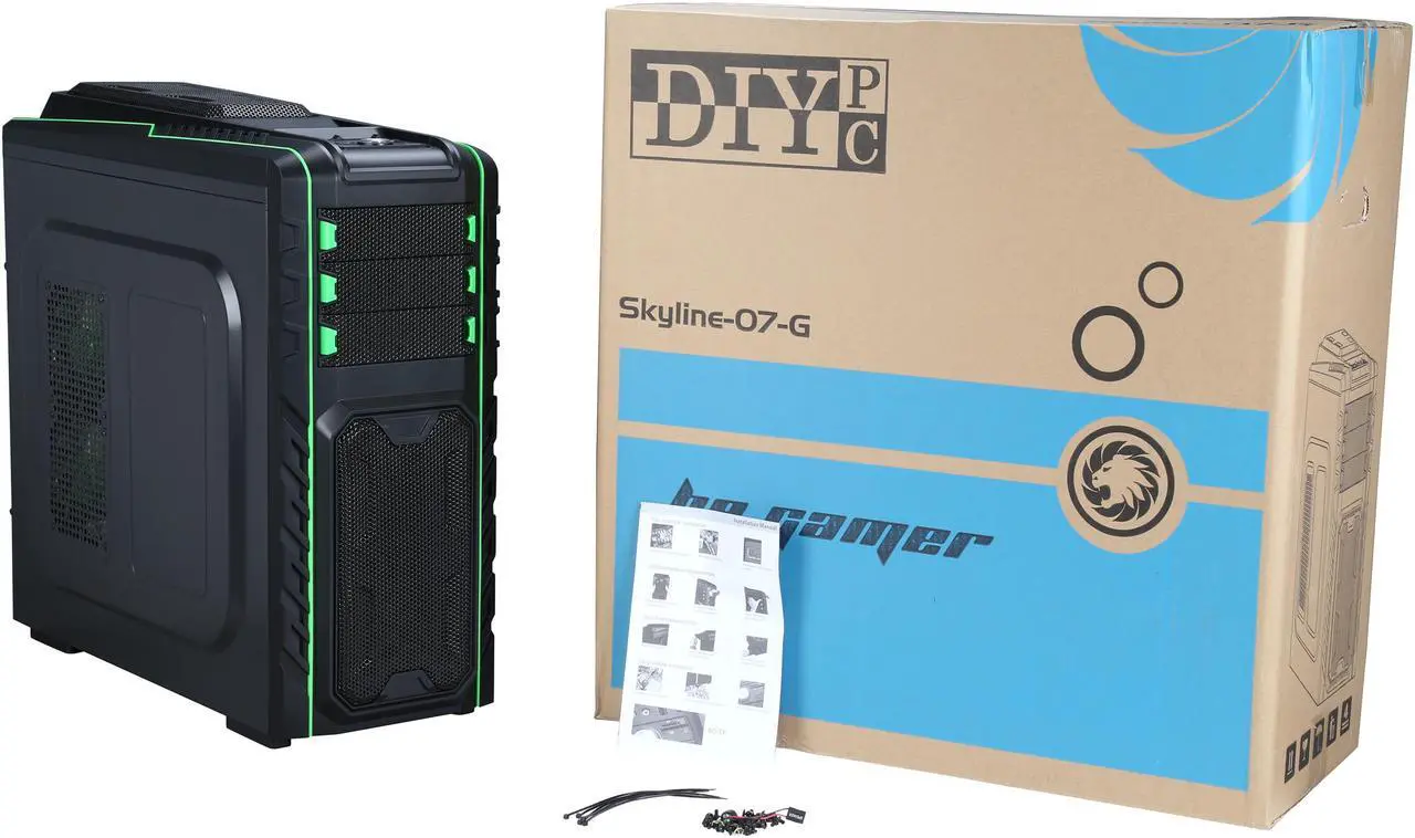Alt view image 11 of 10 - DIYPC Skyline-07-G Black SECC ATX Full Tower Gaming USB 3.0 Computer Case w/ 7 x 120mm Green fans