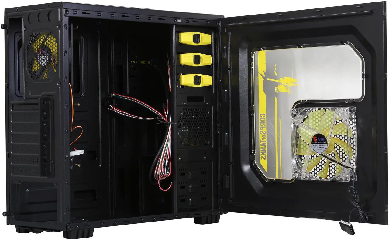 Alt view image 6 of 9 - DIYPC Ranger-R8-Y Black/Yellow USB 3.0 ATX Mid Tower Gaming Computer Case with 3 x Yellow Fans (1 x 140mm LED Fan x side, 1x120mm LED Fan x front, 1 x 120mm fan x rear)