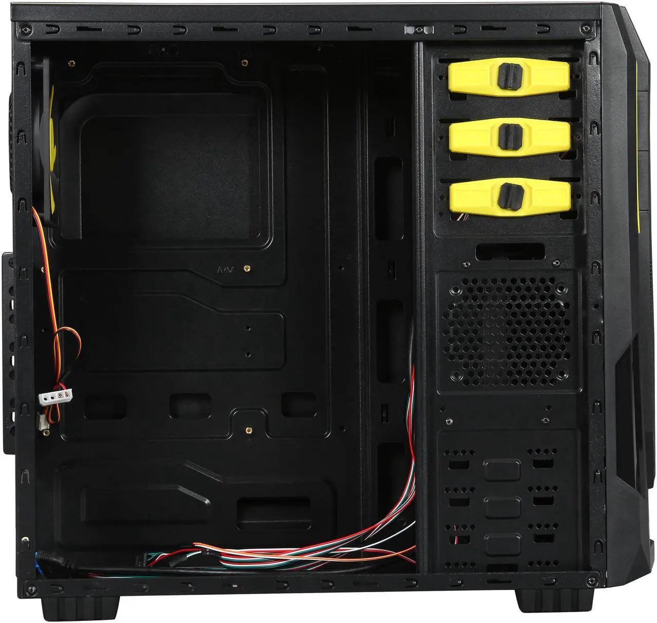 Alt view image 7 of 9 - DIYPC Ranger-R8-Y Black/Yellow USB 3.0 ATX Mid Tower Gaming Computer Case with 3 x Yellow Fans (1 x 140mm LED Fan x side, 1x120mm LED Fan x front, 1 x 120mm fan x rear)