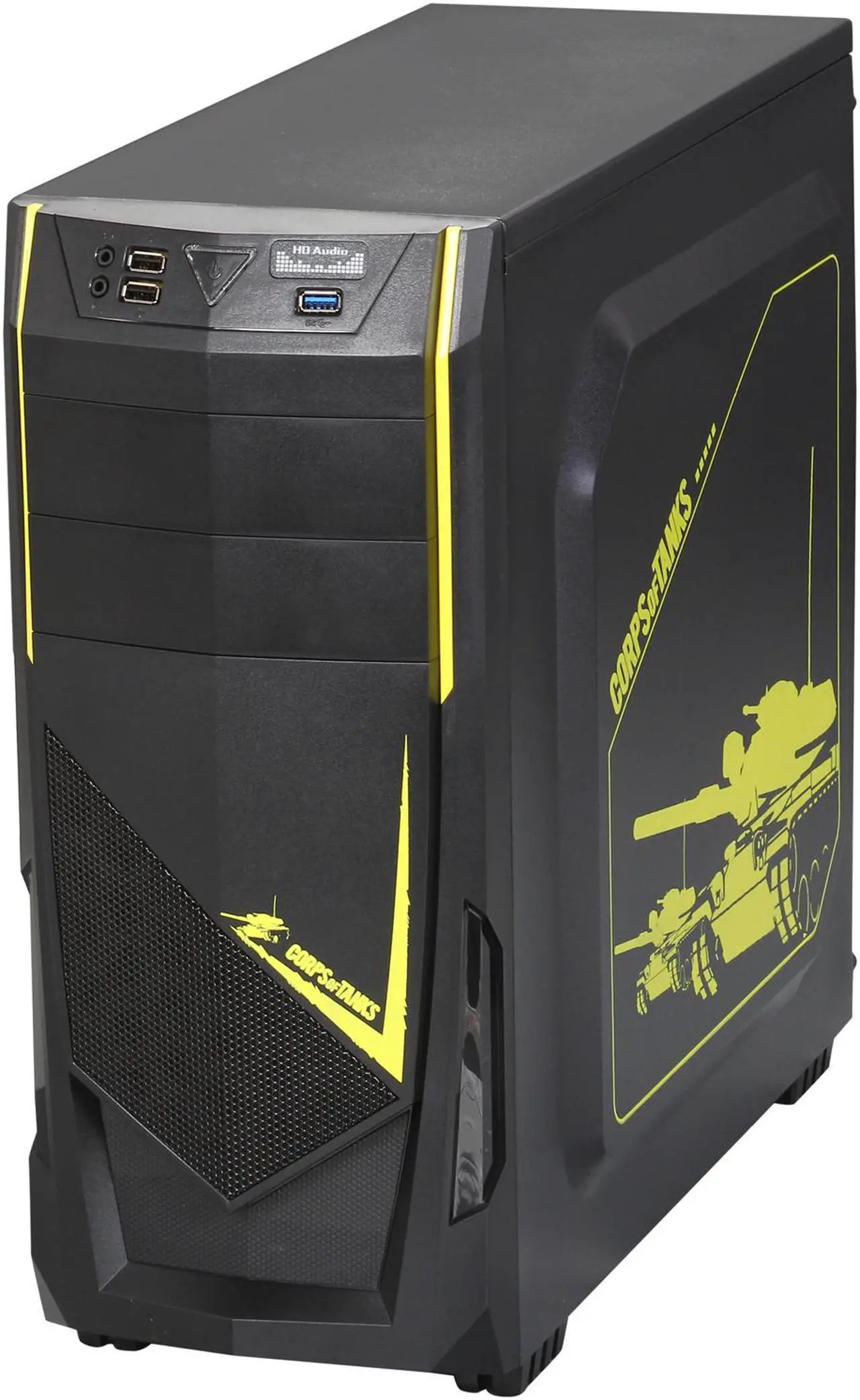 Alt view image 4 of 9 - DIYPC Ranger-R8-Y Black/Yellow USB 3.0 ATX Mid Tower Gaming Computer Case with 3 x Yellow Fans (1 x 140mm LED Fan x side, 1x120mm LED Fan x front, 1 x 120mm fan x rear)
