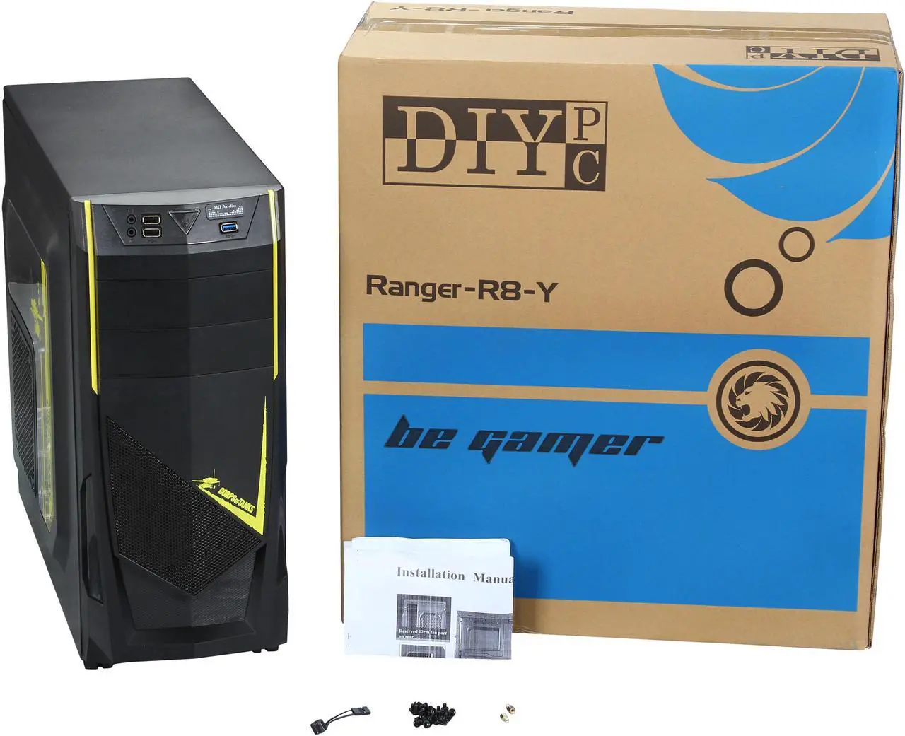 Alt view image 10 of 9 - DIYPC Ranger-R8-Y Black/Yellow USB 3.0 ATX Mid Tower Gaming Computer Case with 3 x Yellow Fans (1 x 140mm LED Fan x side, 1x120mm LED Fan x front, 1 x 120mm fan x rear)