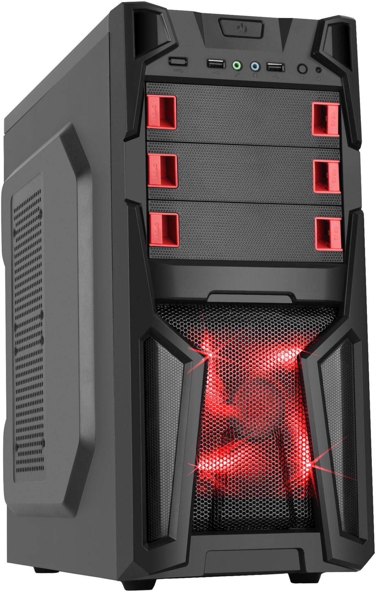 DIYPC Solo-T1-R Black USB 3.0 ATX Mid Tower Gaming Computer Case with 2 x Red Fans (1 x 120mm LED Fan x Front, 1 x120mm Fan x Rear) Pre-installed