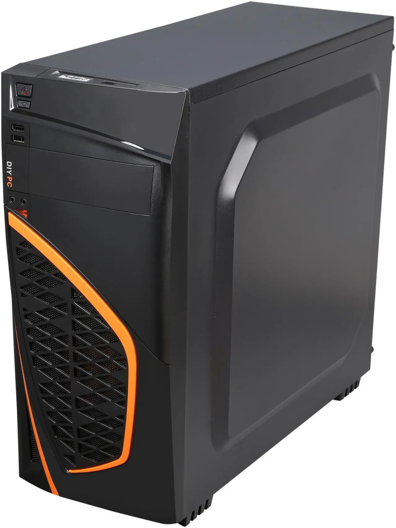 Alt view image 4 of 14 - DIYPC Zondda-O Black USB 3.0 ATX Mid Tower Gaming Computer Case with 3 x Orange Fans (1 x 120mm LED Fan x Side, 1 x 120mm LED Fan x Front, 1 x 120mm Fan x Rear)