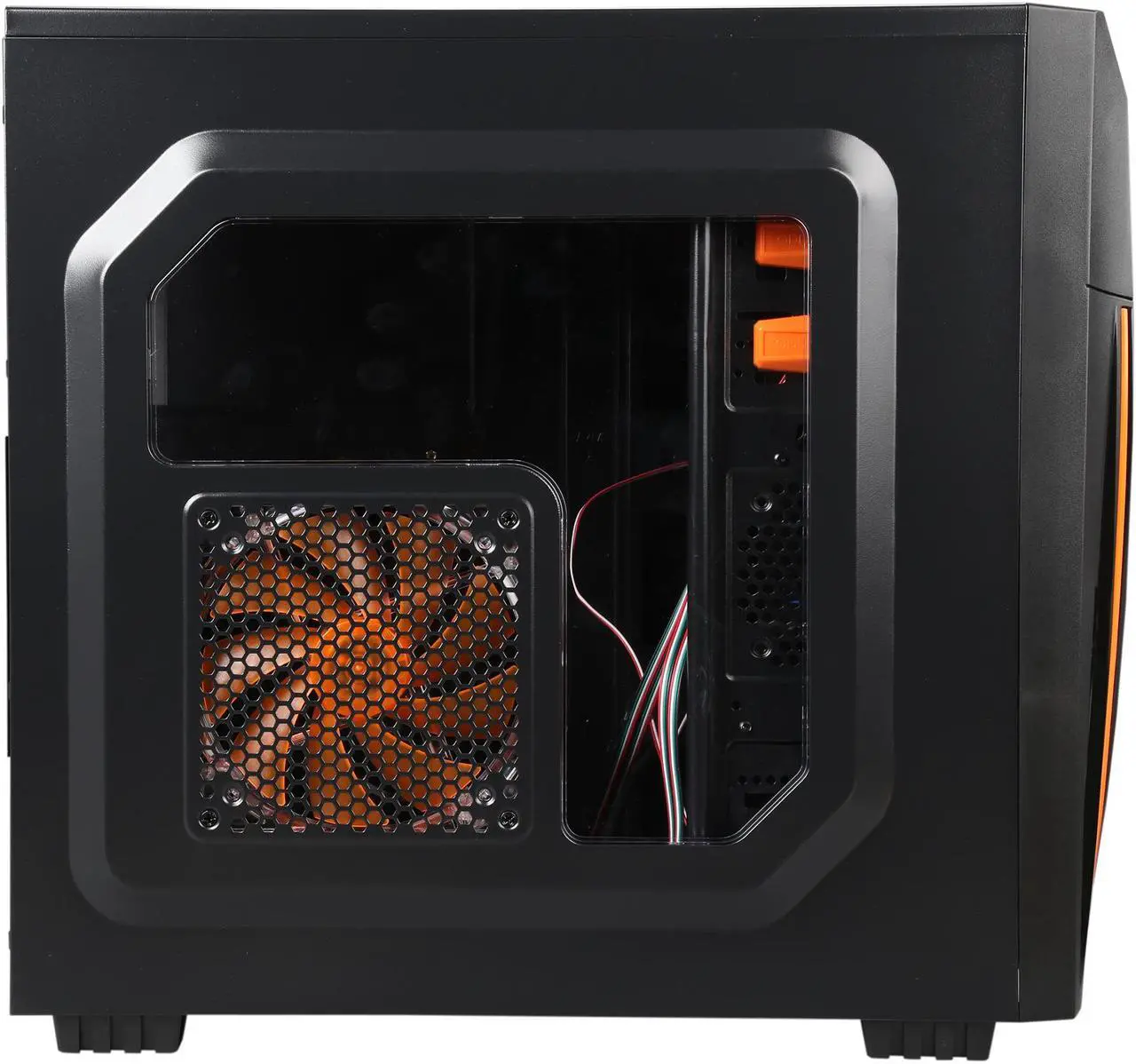 Alt view image 6 of 14 - DIYPC Zondda-O Black USB 3.0 ATX Mid Tower Gaming Computer Case with 3 x Orange Fans (1 x 120mm LED Fan x Side, 1 x 120mm LED Fan x Front, 1 x 120mm Fan x Rear)