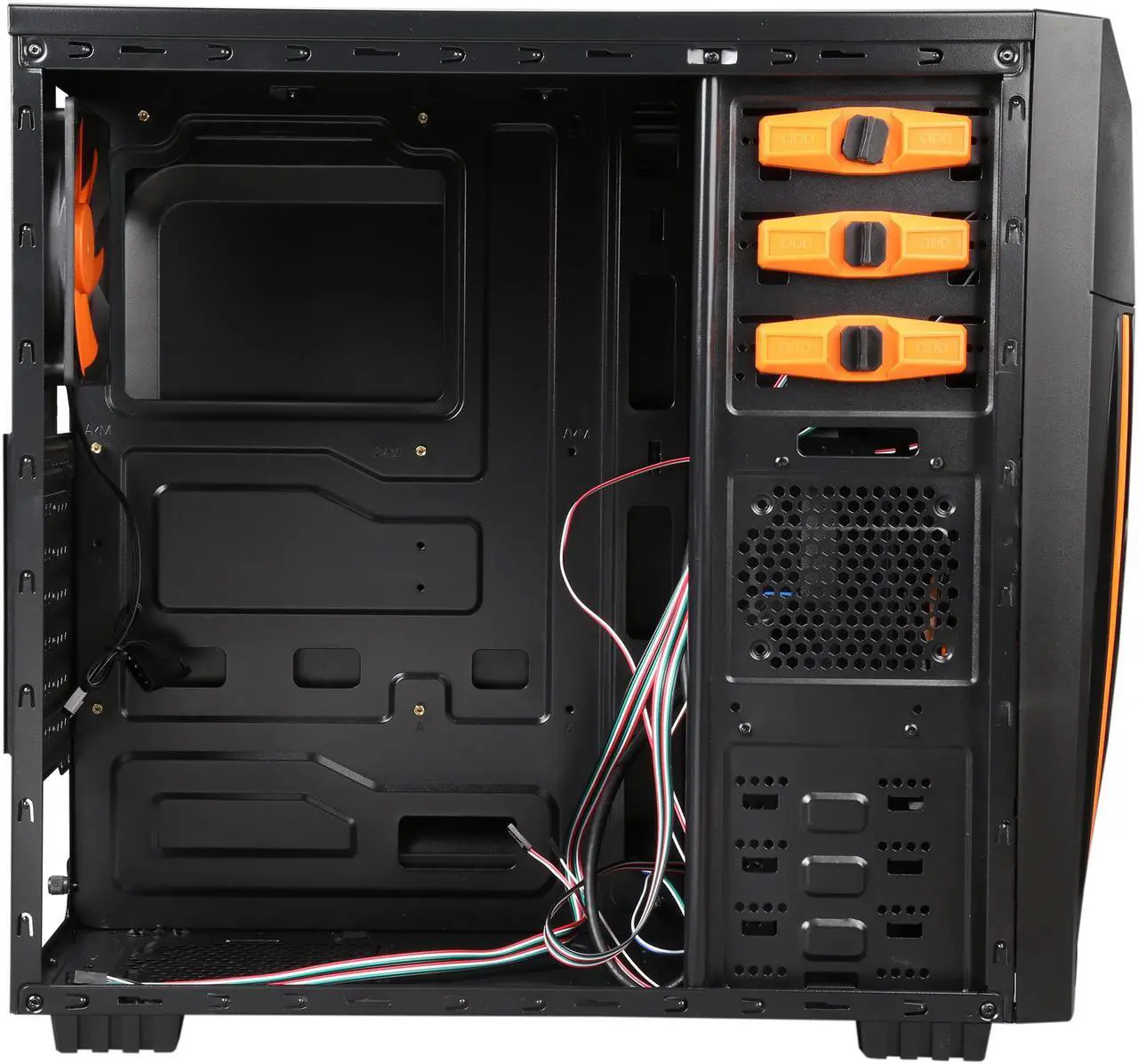 Alt view image 8 of 14 - DIYPC Zondda-O Black USB 3.0 ATX Mid Tower Gaming Computer Case with 3 x Orange Fans (1 x 120mm LED Fan x Side, 1 x 120mm LED Fan x Front, 1 x 120mm Fan x Rear)