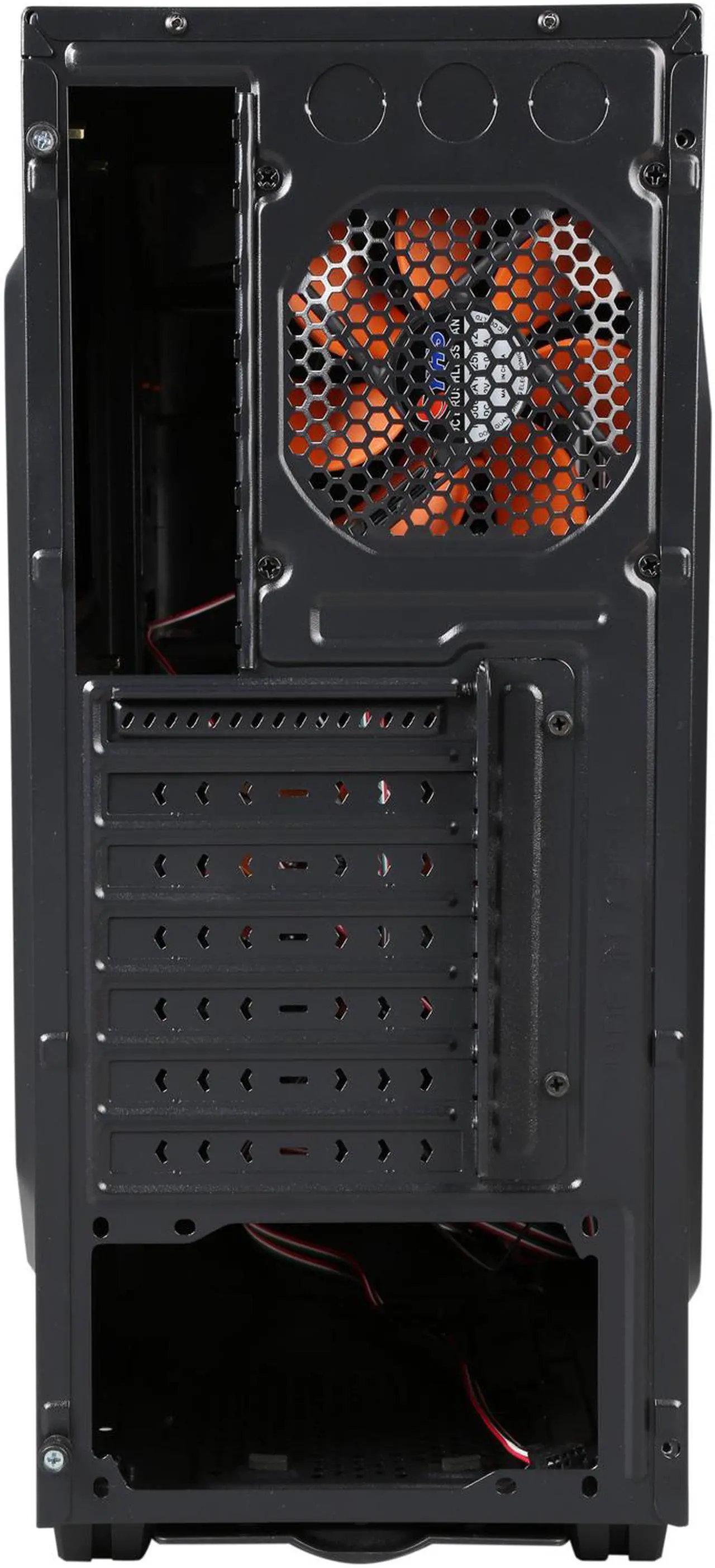 Alt view image 11 of 14 - DIYPC Zondda-O Black USB 3.0 ATX Mid Tower Gaming Computer Case with 3 x Orange Fans (1 x 120mm LED Fan x Side, 1 x 120mm LED Fan x Front, 1 x 120mm Fan x Rear)
