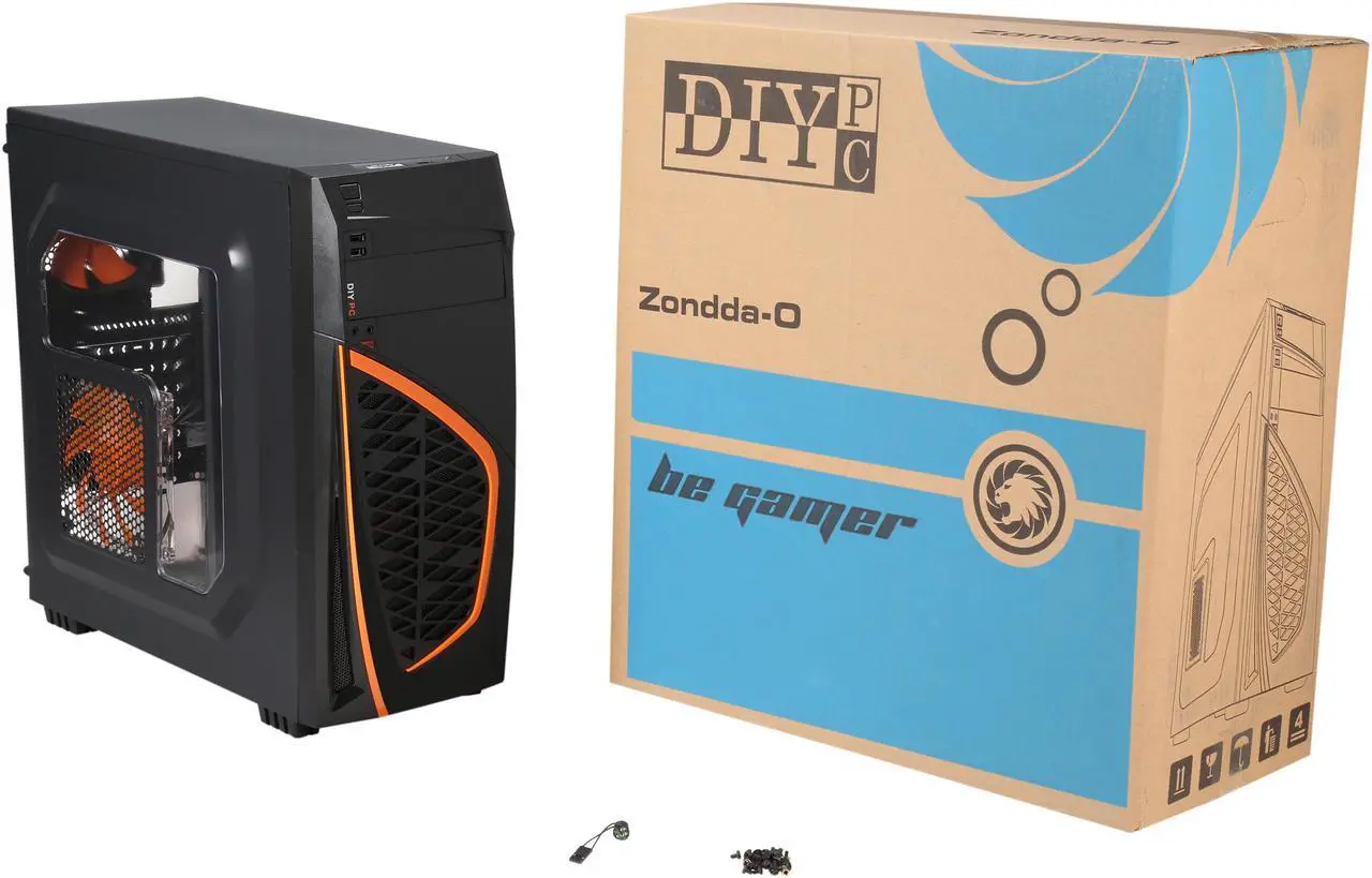 Alt view image 13 of 14 - DIYPC Zondda-O Black USB 3.0 ATX Mid Tower Gaming Computer Case with 3 x Orange Fans (1 x 120mm LED Fan x Side, 1 x 120mm LED Fan x Front, 1 x 120mm Fan x Rear)