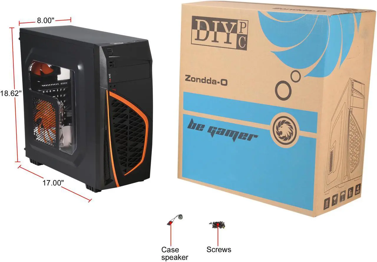 Alt view image 14 of 14 - DIYPC Zondda-O Black USB 3.0 ATX Mid Tower Gaming Computer Case with 3 x Orange Fans (1 x 120mm LED Fan x Side, 1 x 120mm LED Fan x Front, 1 x 120mm Fan x Rear)