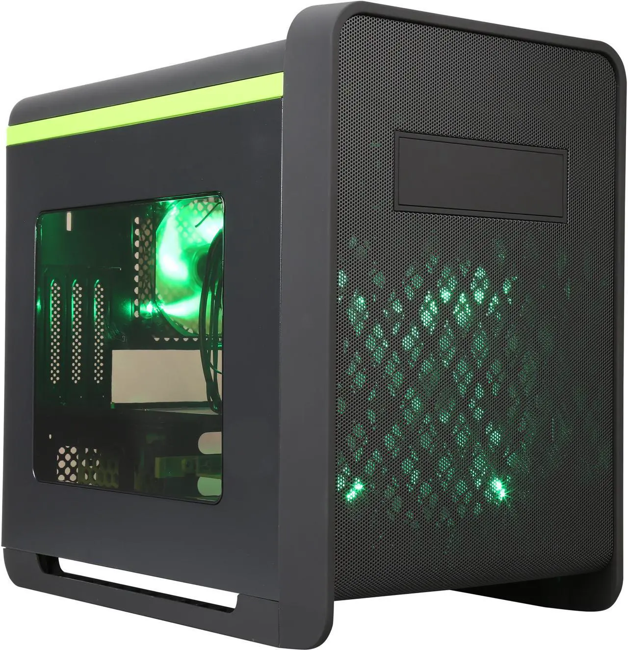 Main image of DIYPC Cuboid-G Black USB 3.0 Gaming Micro-ATX Mid Tower Computer Case w/ 1 x 140mm LED Green Fan x Front, 1 x 120mm LED Green Fan x Rear