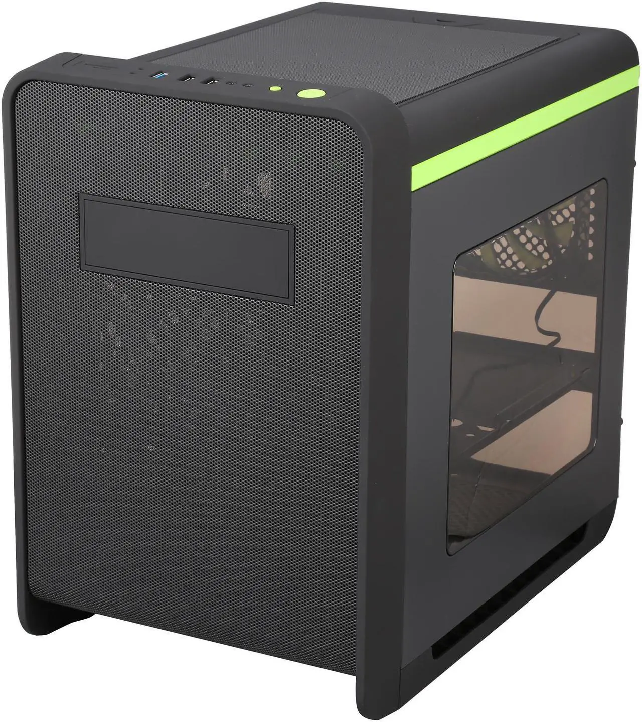 Alt view image 4 of 10 - DIYPC Cuboid-G Black USB 3.0 Gaming Micro-ATX Mid Tower Computer Case w/ 1 x 140mm LED Green Fan x Front, 1 x 120mm LED Green Fan x Rear