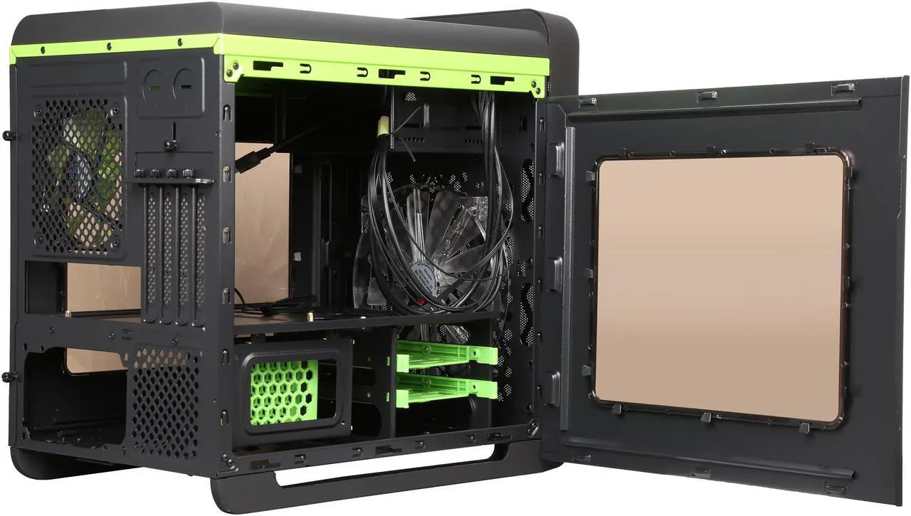 Alt view image 6 of 10 - DIYPC Cuboid-G Black USB 3.0 Gaming Micro-ATX Mid Tower Computer Case w/ 1 x 140mm LED Green Fan x Front, 1 x 120mm LED Green Fan x Rear