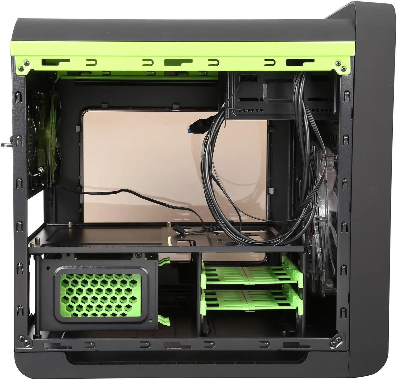 Alt view image 7 of 10 - DIYPC Cuboid-G Black USB 3.0 Gaming Micro-ATX Mid Tower Computer Case w/ 1 x 140mm LED Green Fan x Front, 1 x 120mm LED Green Fan x Rear