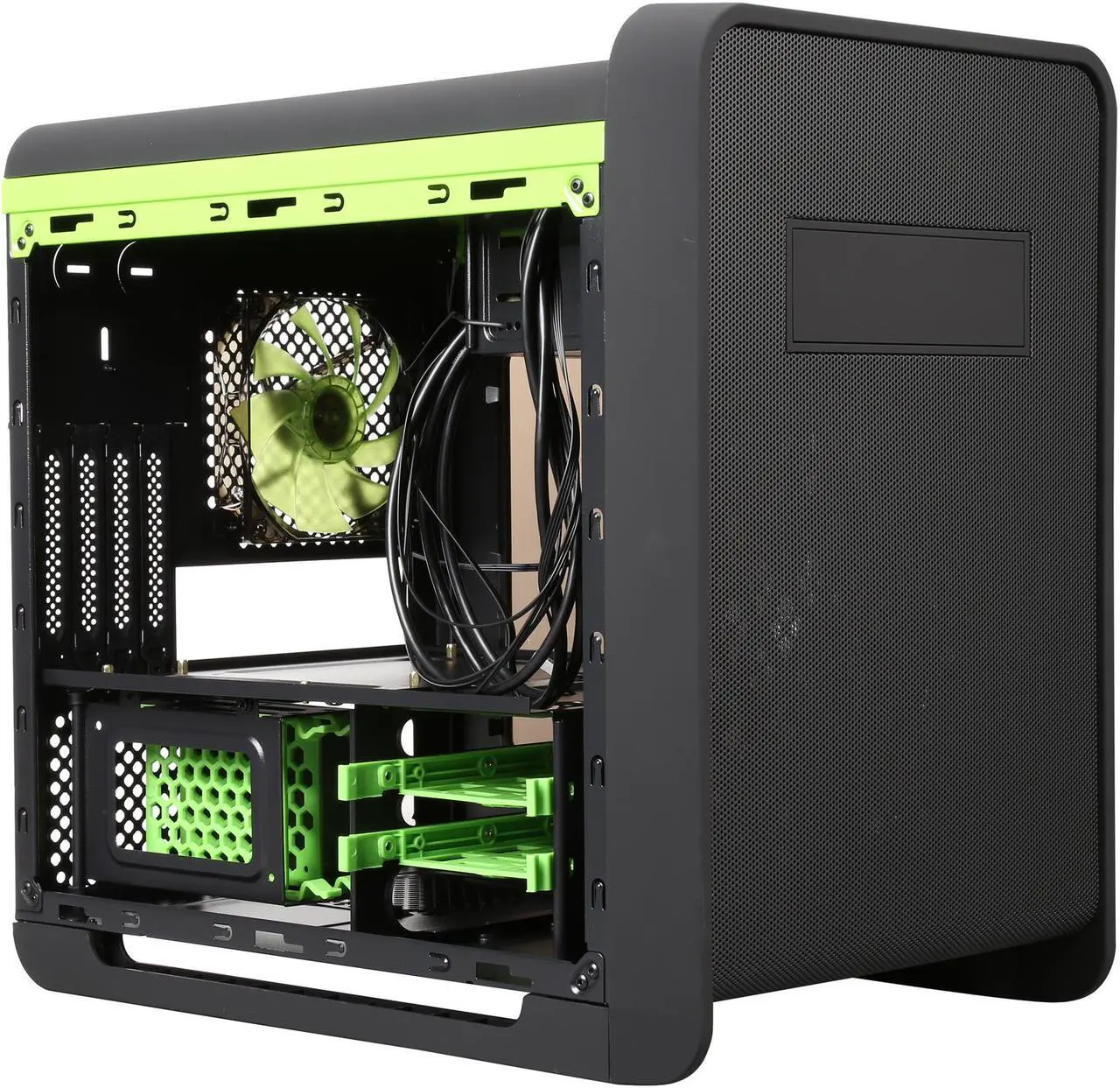 Alt view image 8 of 10 - DIYPC Cuboid-G Black USB 3.0 Gaming Micro-ATX Mid Tower Computer Case w/ 1 x 140mm LED Green Fan x Front, 1 x 120mm LED Green Fan x Rear