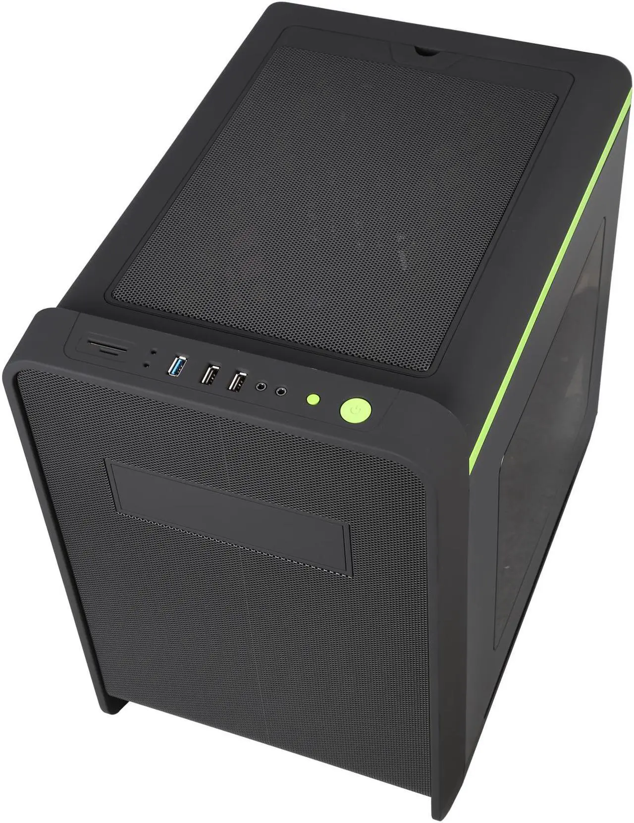 Alt view image 9 of 10 - DIYPC Cuboid-G Black USB 3.0 Gaming Micro-ATX Mid Tower Computer Case w/ 1 x 140mm LED Green Fan x Front, 1 x 120mm LED Green Fan x Rear