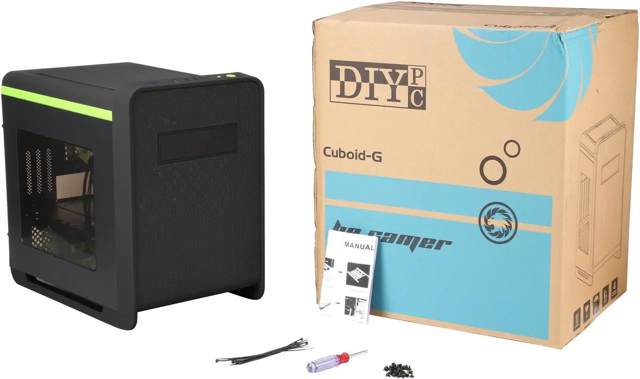 Alt view image 11 of 10 - DIYPC Cuboid-G Black USB 3.0 Gaming Micro-ATX Mid Tower Computer Case w/ 1 x 140mm LED Green Fan x Front, 1 x 120mm LED Green Fan x Rear