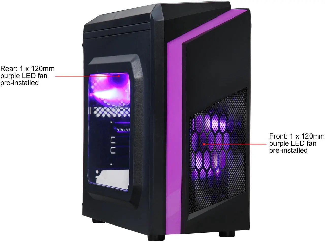 Alt view image 3 of 15 - DIYPC DIY-F2-P Black / Purple SPCC Micro ATX Mini Tower Computer Case