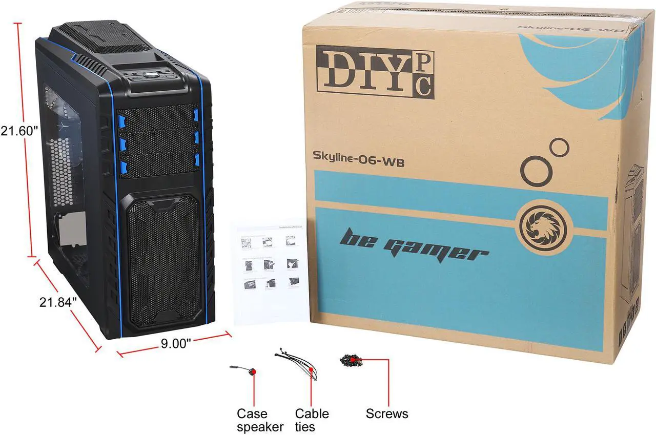 Alt view image 17 of 16 - DIYPC Skyline-06-WB Black SECC ATX Full Tower Computer Case