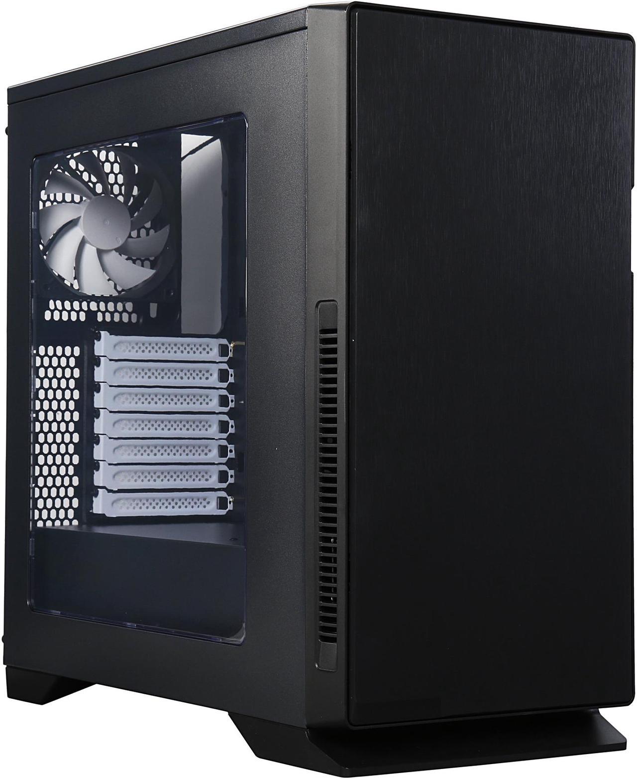 DIYPC Silence-BK-Window Black Dual USB 3.0 ATX Mid Tower Silent Computer Case with Build-in 3 x White Fans (2 x 120mm Fan x Front, 1 x 120mm Fan x rear), w/Fan Controller