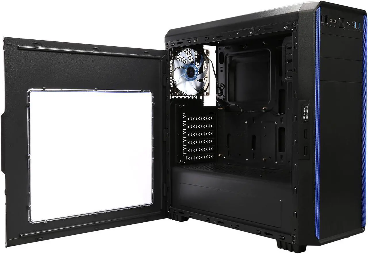Alt view image 8 of 13 - DIYPC J180-BL Black Dual USB 3.0 ATX Mid Tower Gaming Computer Case with Build-in 2 x Fans (1 x 120mm Fan x Front, 1 x 120mm Blue LED Fan x Rear)