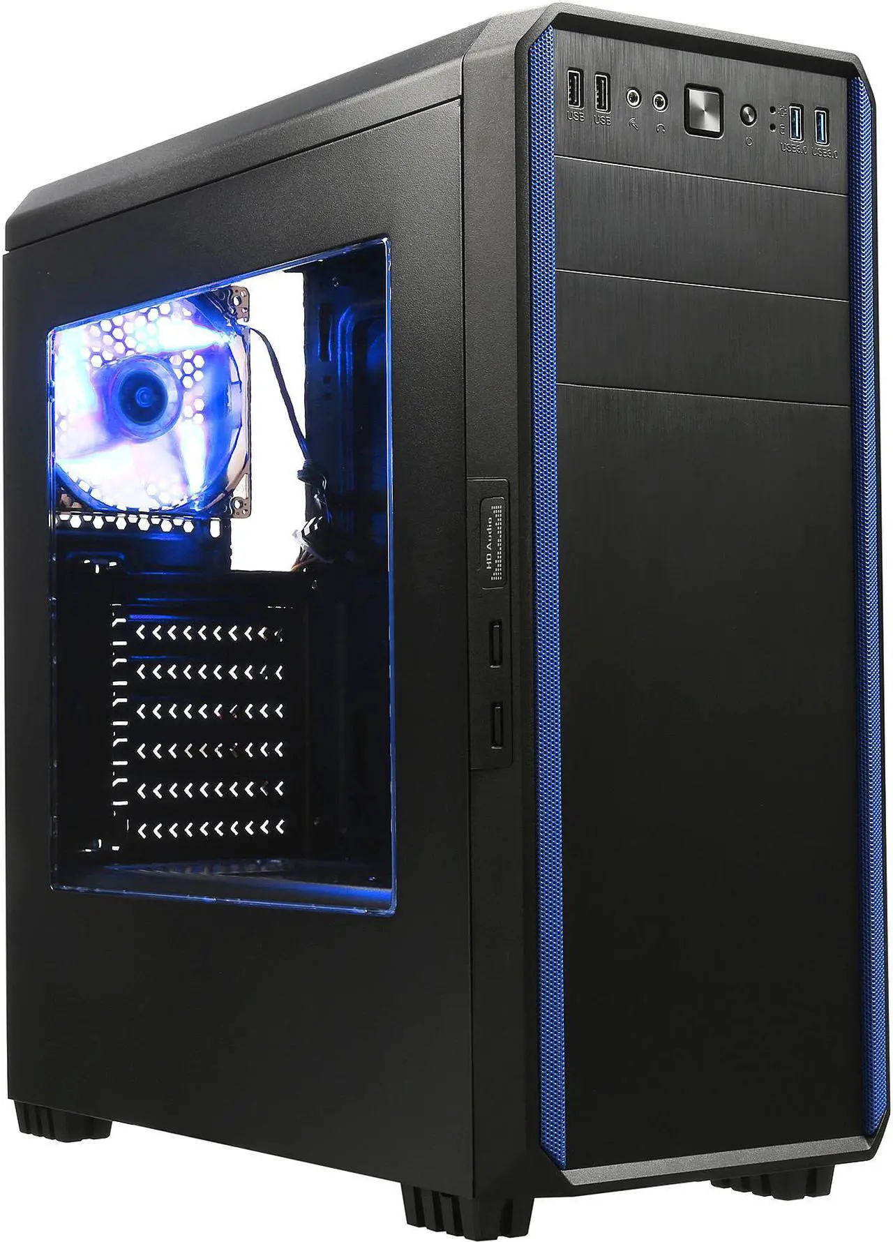 Main image of DIYPC J180-BL Black Dual USB 3.0 ATX Mid Tower Gaming Computer Case with Build-in 2 x Fans (1 x 120mm Fan x Front, 1 x 120mm Blue LED Fan x Rear)