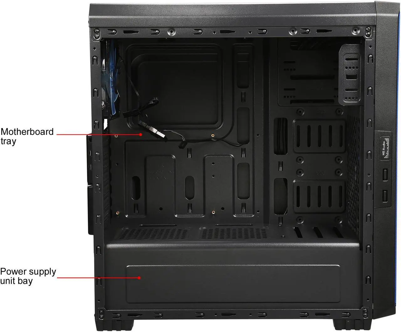 Alt view image 10 of 13 - DIYPC J180-BL Black Dual USB 3.0 ATX Mid Tower Gaming Computer Case with Build-in 2 x Fans (1 x 120mm Fan x Front, 1 x 120mm Blue LED Fan x Rear)