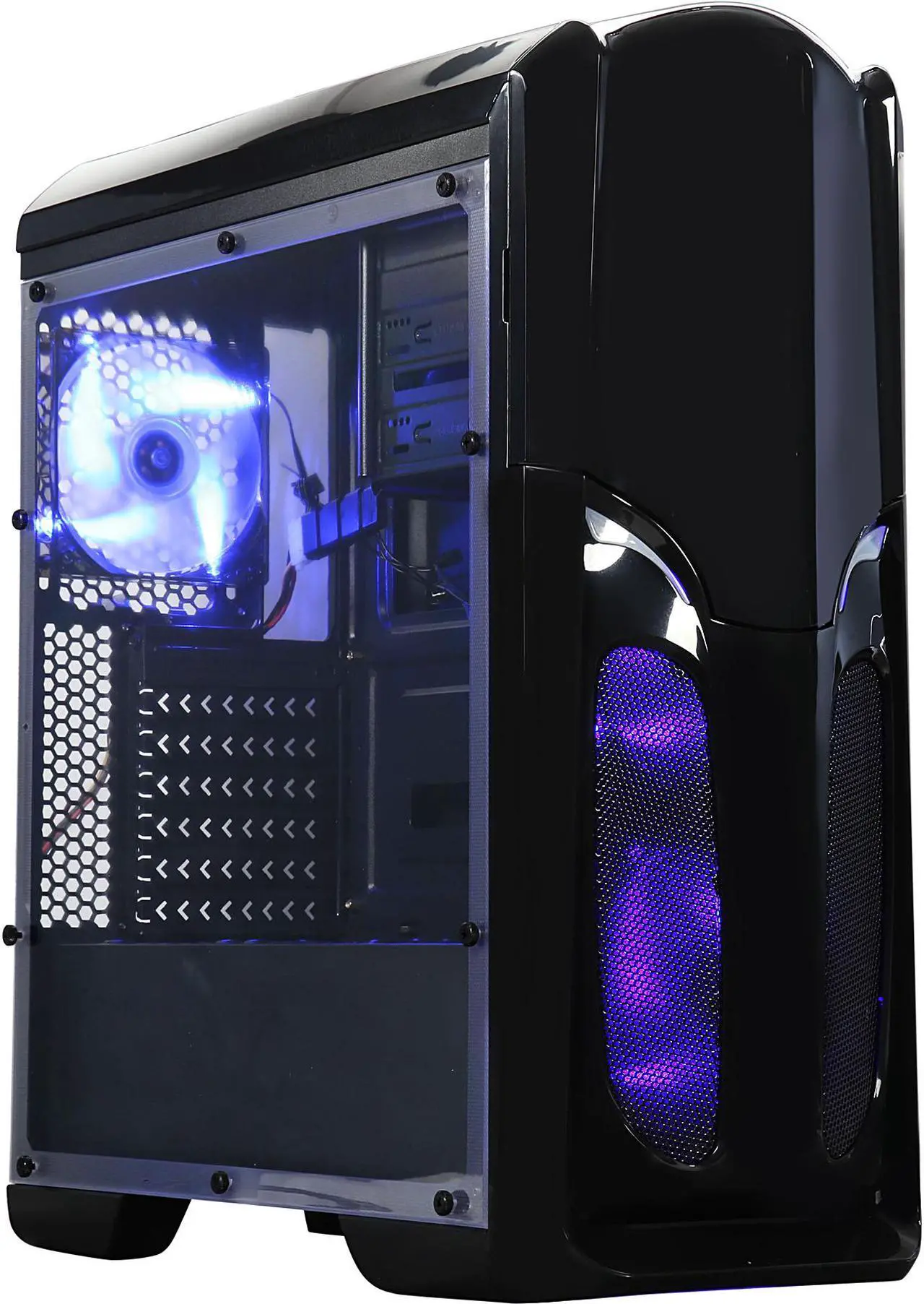 Main image of DIYPC VT380-BK Black USB 3.0 ATX Mid Tower Gaming Computer Case with Build-in 3 x Fans (2 x 120mm Blue LED Fan x Front, 1 x 120mm Blue LED Fan x rear)