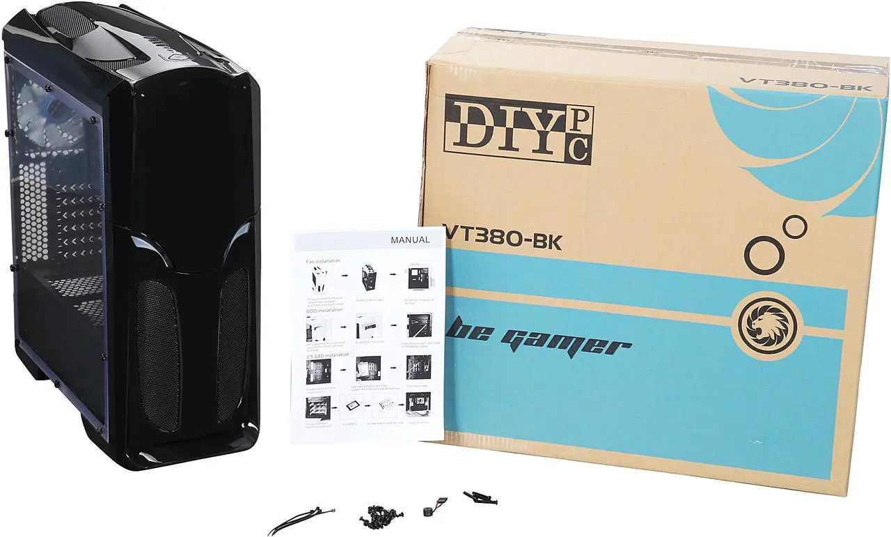 Alt view image 11 of 10 - DIYPC VT380-BK Black USB 3.0 ATX Mid Tower Gaming Computer Case with Build-in 3 x Fans (2 x 120mm Blue LED Fan x Front, 1 x 120mm Blue LED Fan x rear)