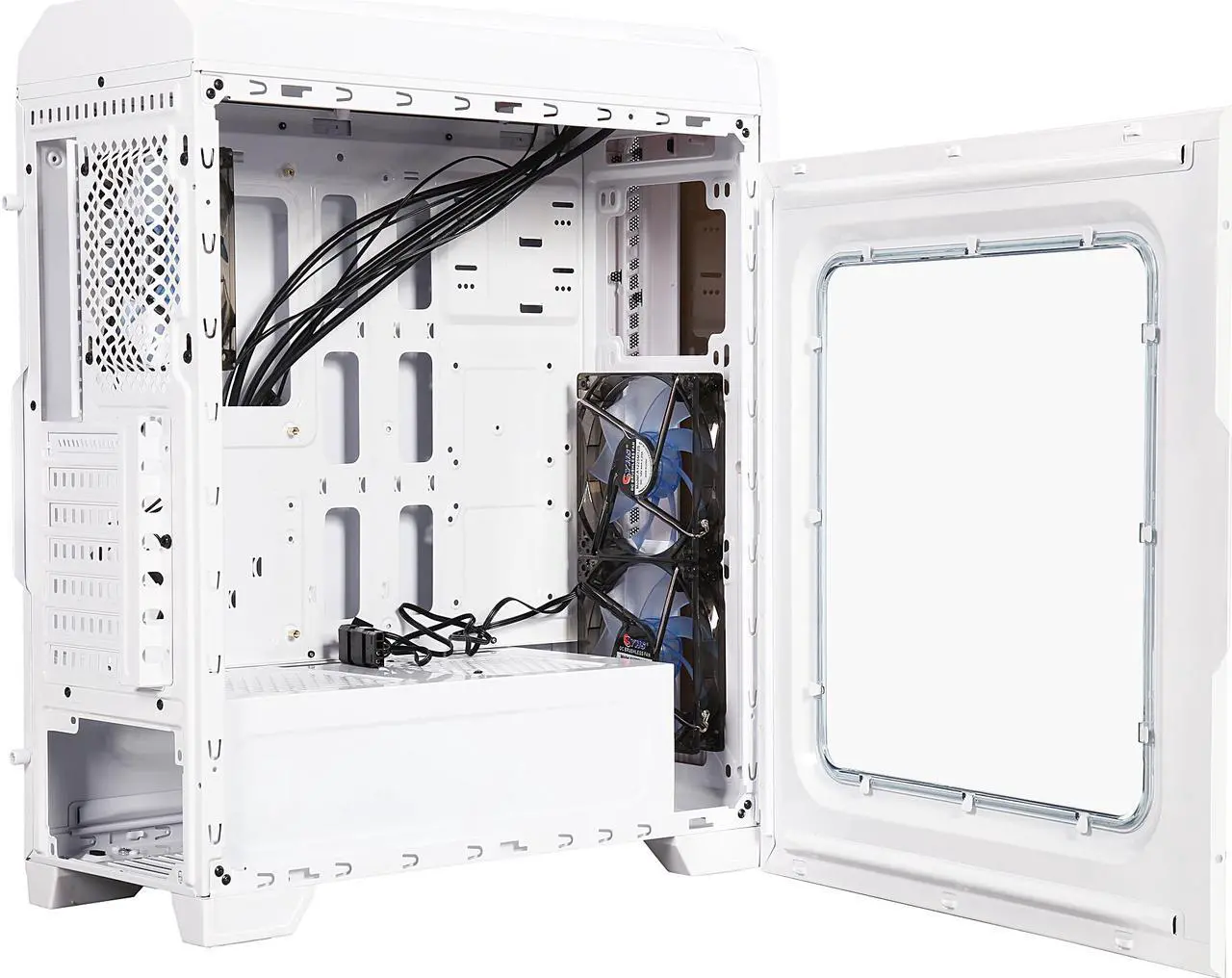 Alt view image 6 of 10 - DIYPC Gamestorm-W White Dual USB 3.0 ATX Mid Tower Gaming Computer Case with Build-in 3 x Fans (2 x 120mm Blue LED Fans x Front, 1 x 120mm Blue LED Fan x Rear)