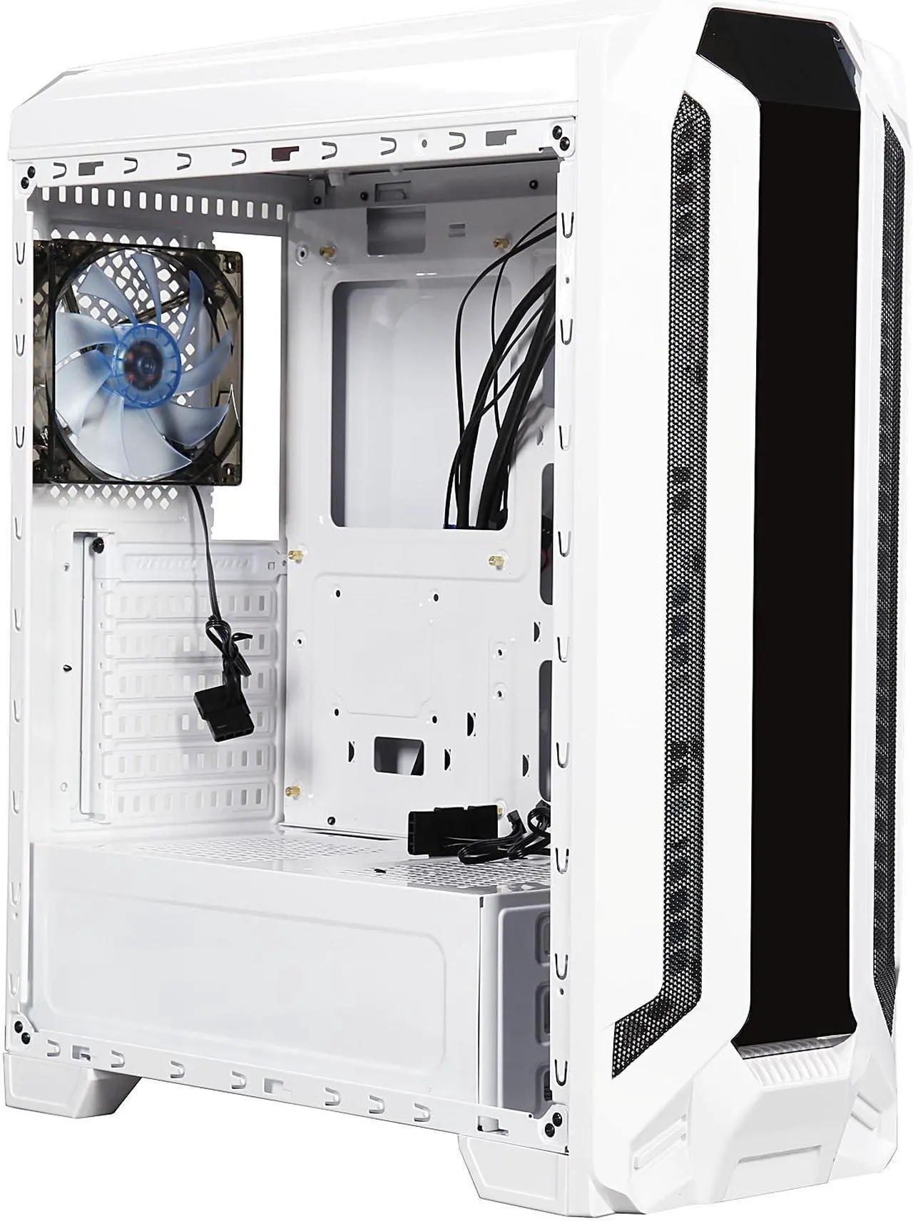 Alt view image 8 of 10 - DIYPC Gamestorm-W White Dual USB 3.0 ATX Mid Tower Gaming Computer Case with Build-in 3 x Fans (2 x 120mm Blue LED Fans x Front, 1 x 120mm Blue LED Fan x Rear)