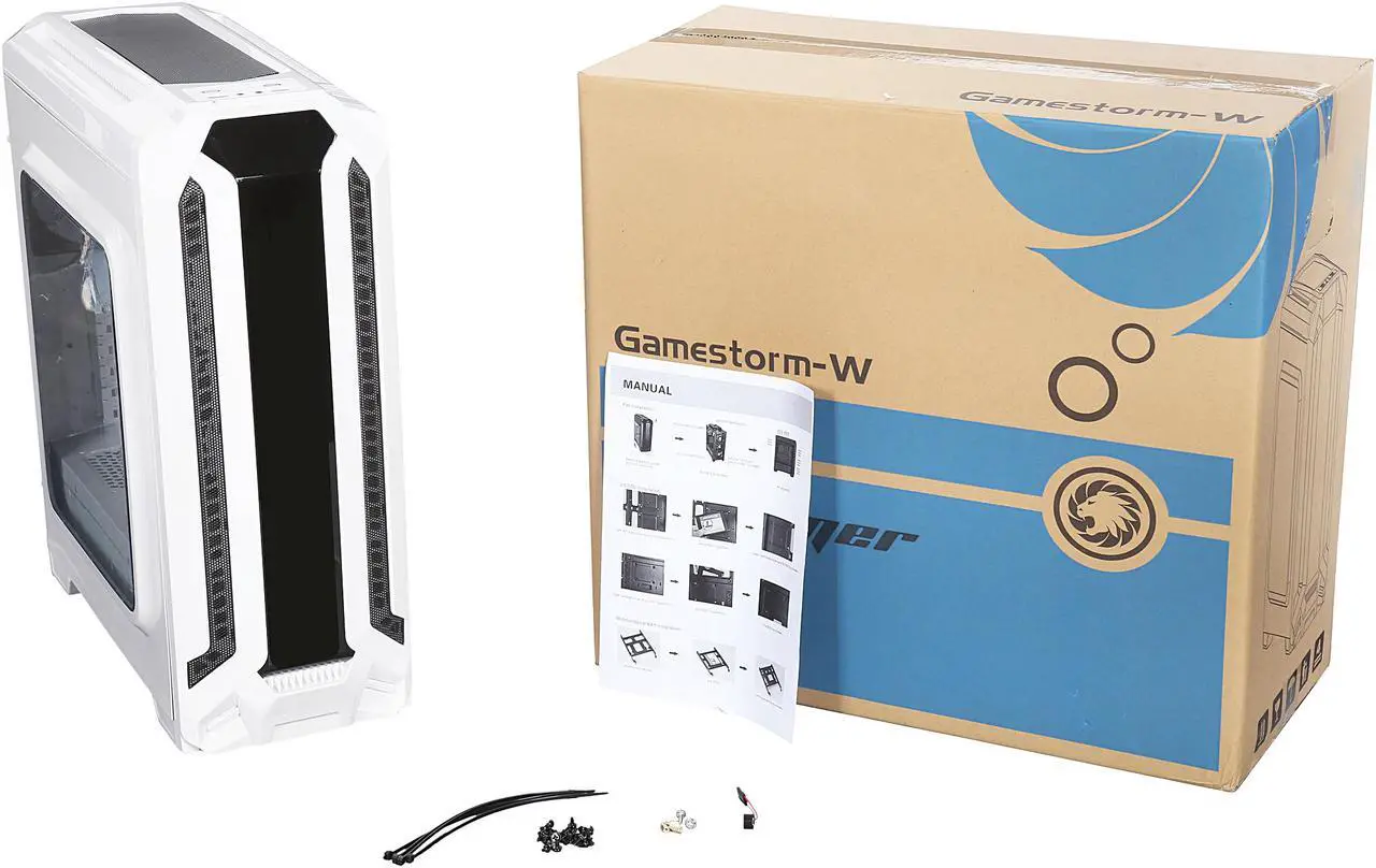 Alt view image 11 of 10 - DIYPC Gamestorm-W White Dual USB 3.0 ATX Mid Tower Gaming Computer Case with Build-in 3 x Fans (2 x 120mm Blue LED Fans x Front, 1 x 120mm Blue LED Fan x Rear)