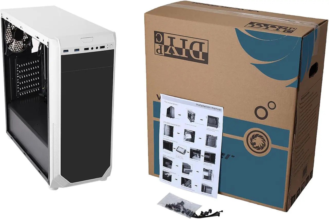 Alt view image 10 of 9 - DIYPC VII-W-15LEDlight White Dual USB 3.0 ATX Mid Tower Gaming Computer Case with Pre-installed 2 x Blue 15 LED Light Fans