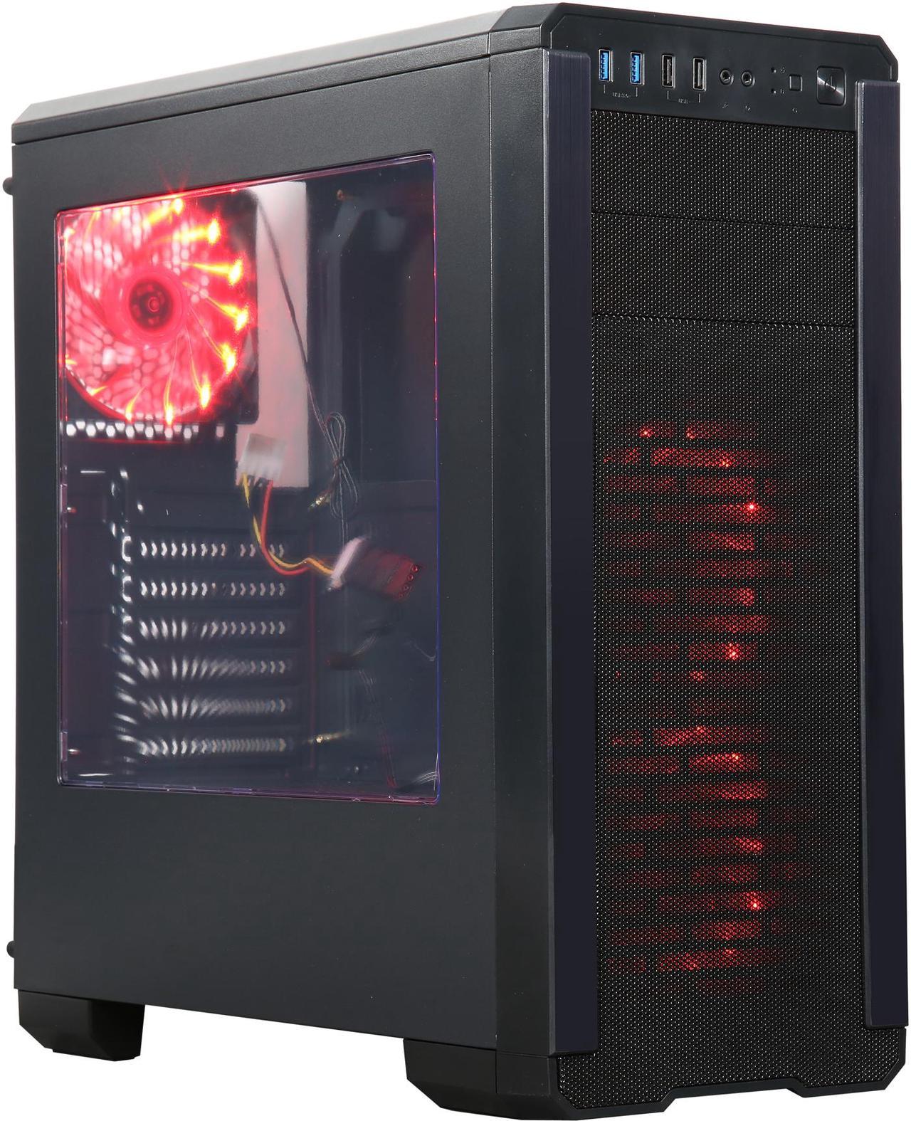 DIYPC DIY-S3-BK Black Dual USB 3.0 ATX Mid Tower Gaming Computer Case with Pre-installed 3 x Red 15Light LED Fans