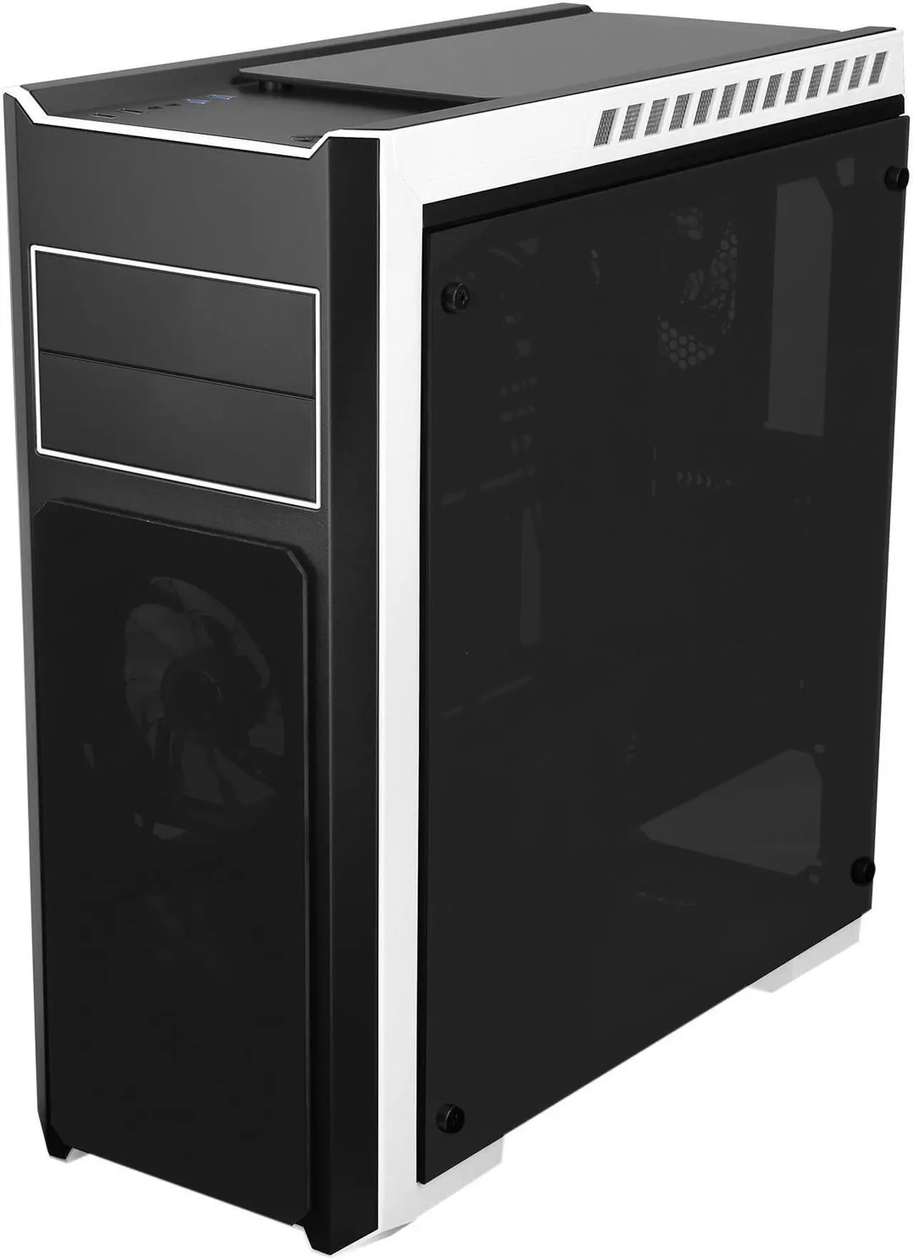 Alt view image 9 of 14 - DIYPC DIY-TG8-BW Black Dual USB3.0 Steel/ Tempered Glass ATX Mid Tower Gaming Computer Case w/Tempered Glass Panels (Front, Top and Both Sides) and Pre-Installed 3 x Blue 33LED Light Fan