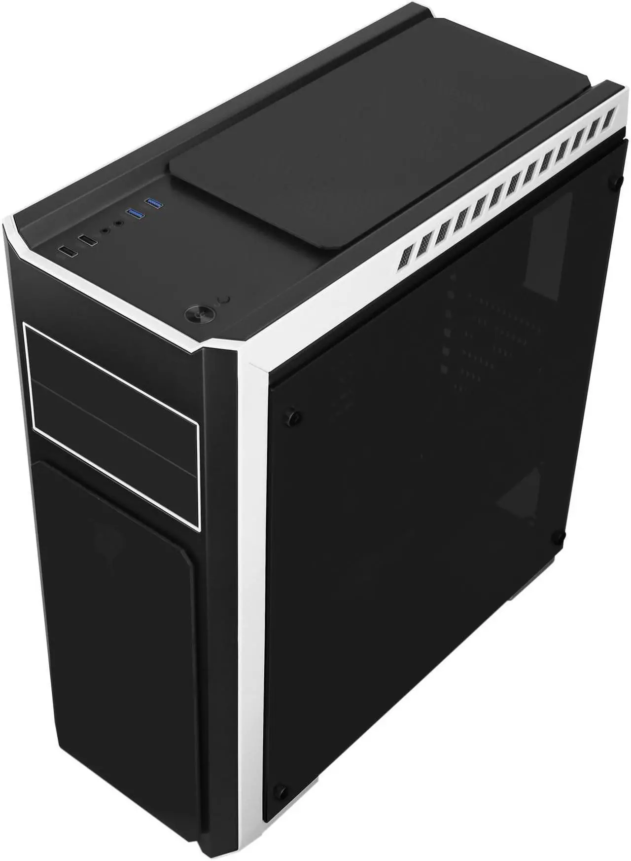 Alt view image 11 of 14 - DIYPC DIY-TG8-BW Black Dual USB3.0 Steel/ Tempered Glass ATX Mid Tower Gaming Computer Case w/Tempered Glass Panels (Front, Top and Both Sides) and Pre-Installed 3 x Blue 33LED Light Fan