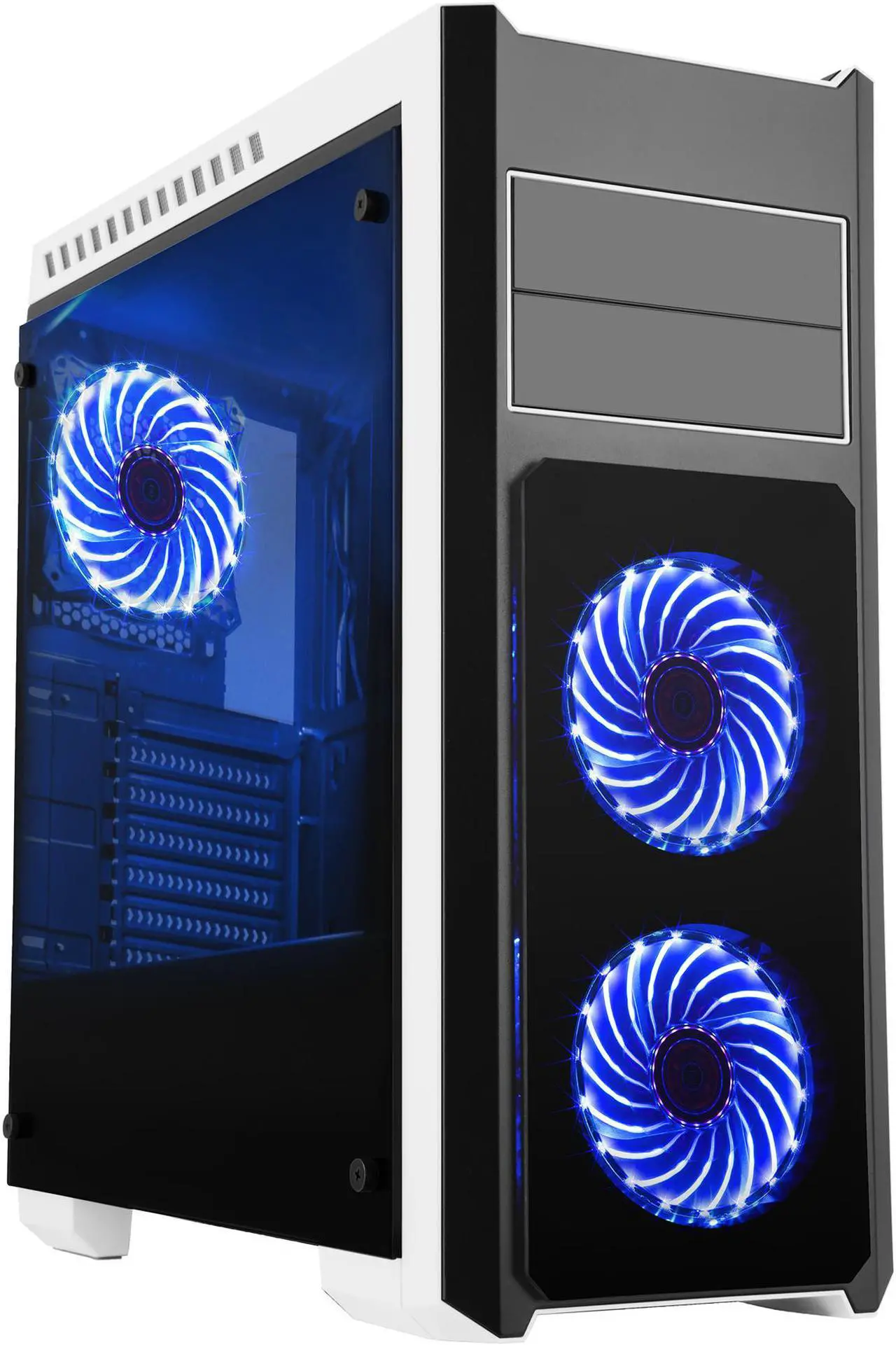 Main image of DIYPC DIY-TG8-BW Black Dual USB3.0 Steel/ Tempered Glass ATX Mid Tower Gaming Computer Case w/Tempered Glass Panels (Front, Top and Both Sides) and Pre-Installed 3 x Blue 33LED Light Fan