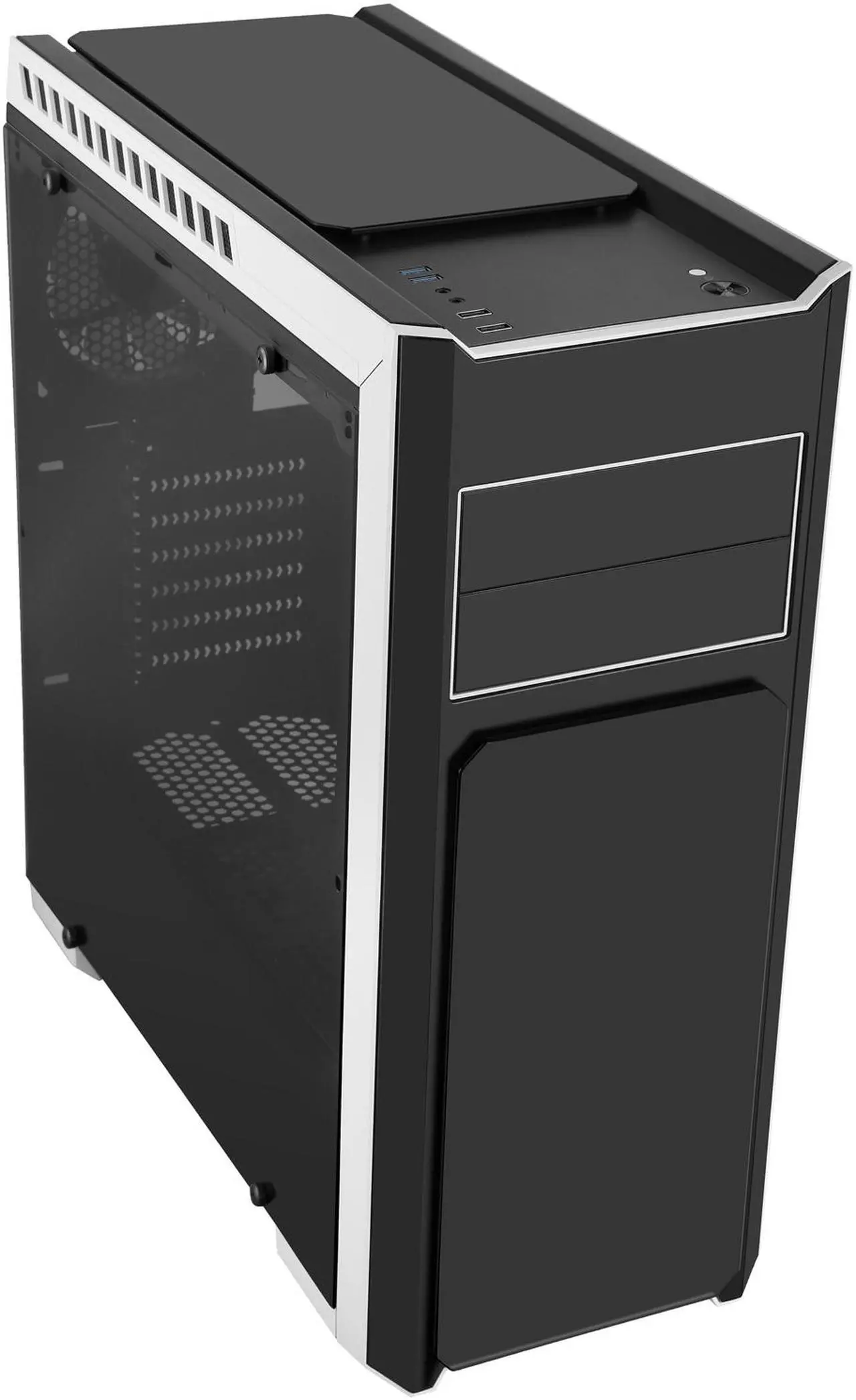 Alt view image 4 of 14 - DIYPC DIY-TG8-BW Black Dual USB3.0 Steel/ Tempered Glass ATX Mid Tower Gaming Computer Case w/Tempered Glass Panels (Front, Top and Both Sides) and Pre-Installed 3 x Blue 33LED Light Fan