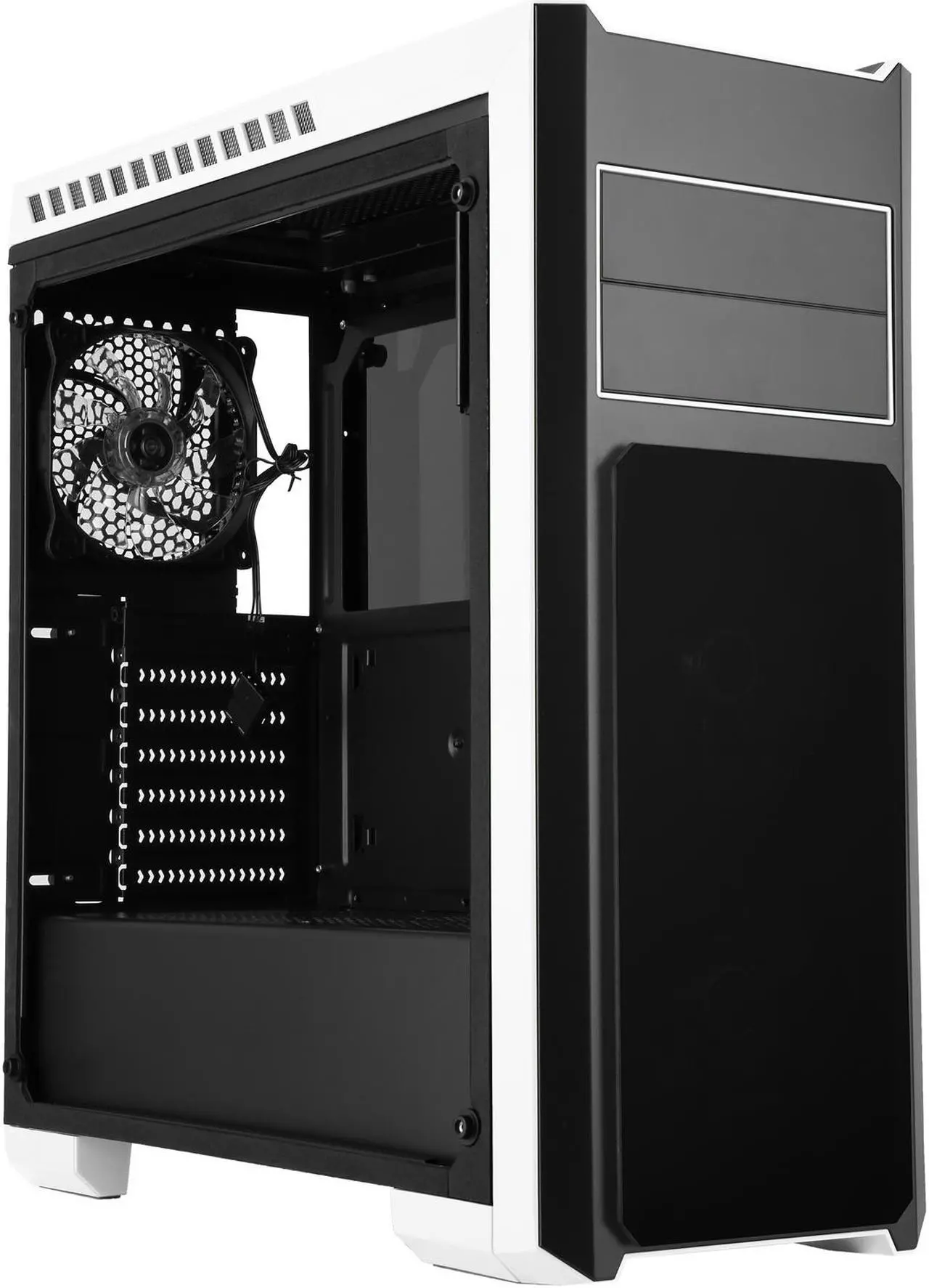 Alt view image 5 of 14 - DIYPC DIY-TG8-BW Black Dual USB3.0 Steel/ Tempered Glass ATX Mid Tower Gaming Computer Case w/Tempered Glass Panels (Front, Top and Both Sides) and Pre-Installed 3 x Blue 33LED Light Fan